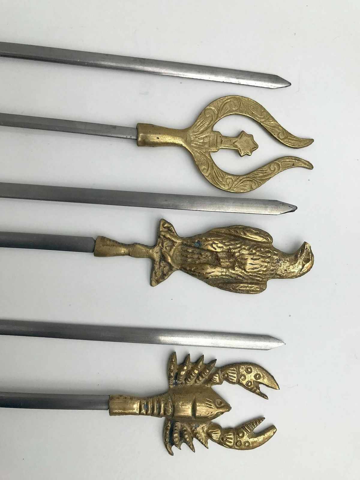 Barbecue Skewers Set Large 6 Barbecue Pikes, Kebab Brass And Steel, 60s, Barbecue Lover Gift Grill Accessories Gift For Man Marshmallow photo vintage