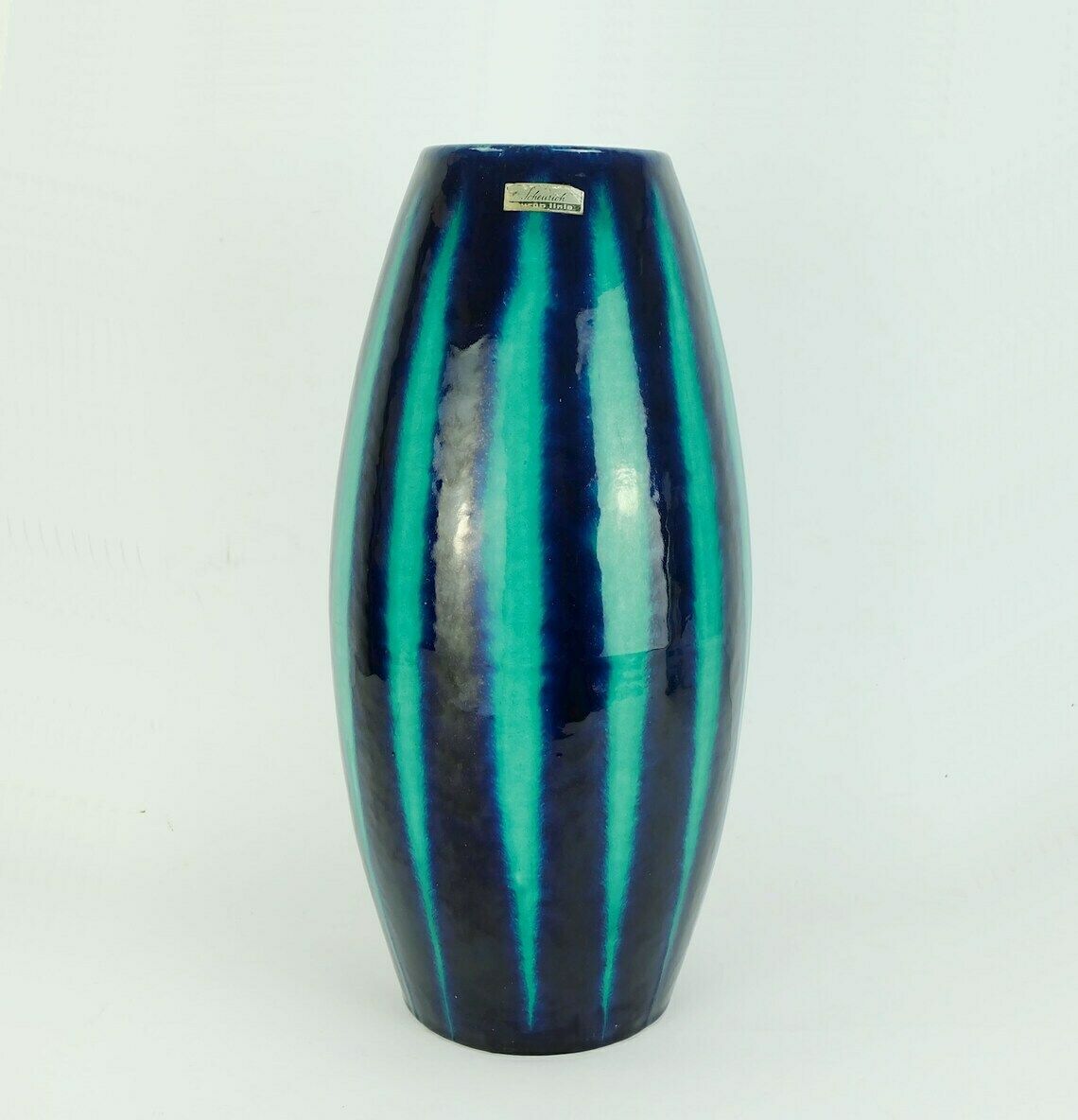 Scheurich Europ Line Mid Century Vase Model 248 38 With Stripe Pattern In Blue And Emerald Green photo furniture