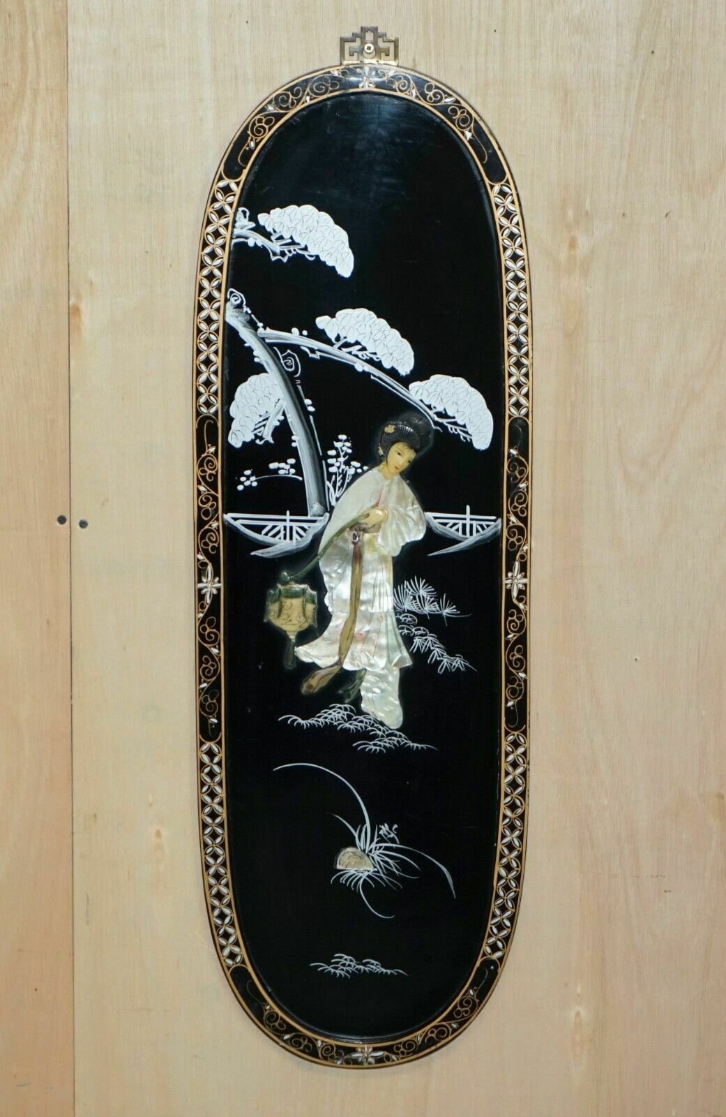 Pair Of Stunning Vintage Soapstone & Mother Of Pearl Geisha Girl Wall Panels photo furniture
