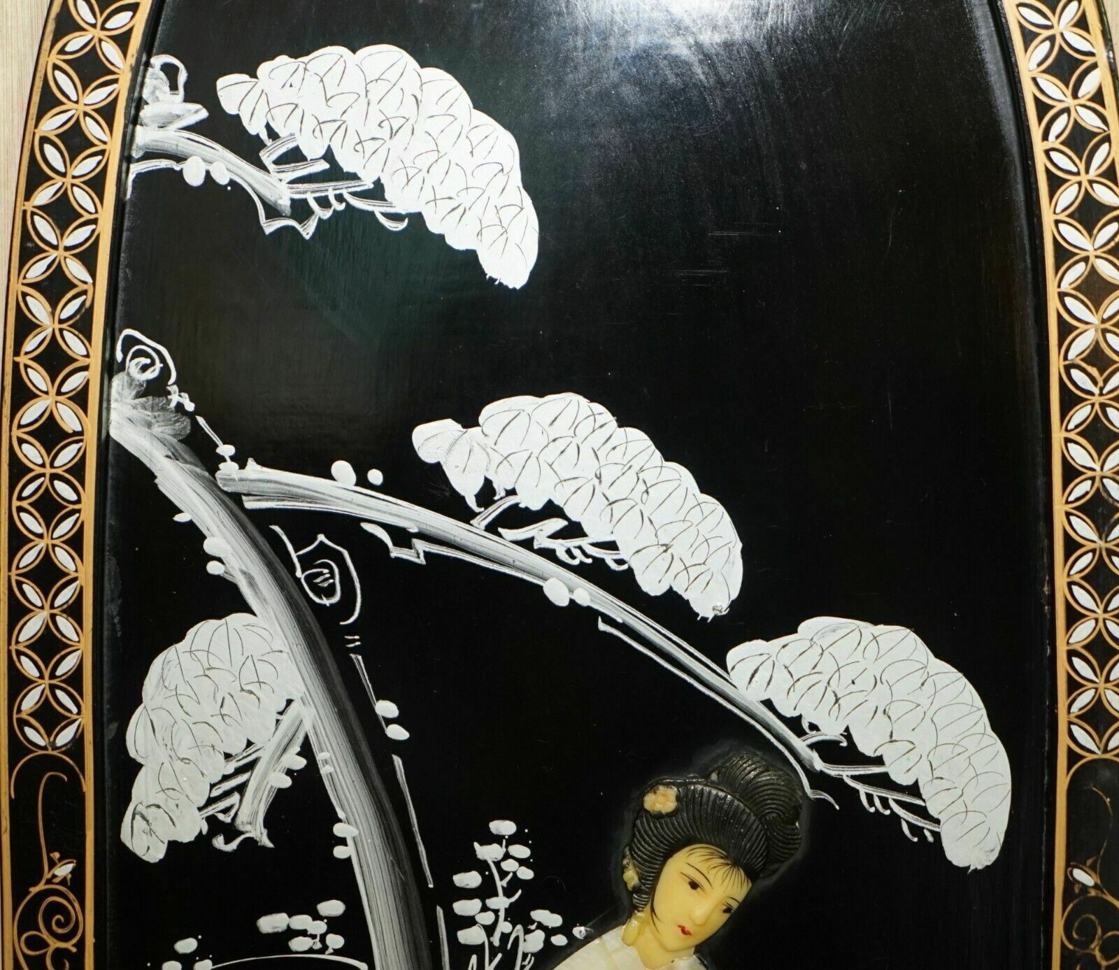 Pair Of Stunning Vintage Soapstone & Mother Of Pearl Geisha Girl Wall Panels photo 1350.0
