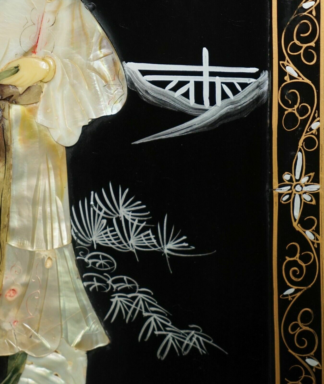 Pair Of Stunning Vintage Soapstone & Mother Of Pearl Geisha Girl Wall Panels photo vintage