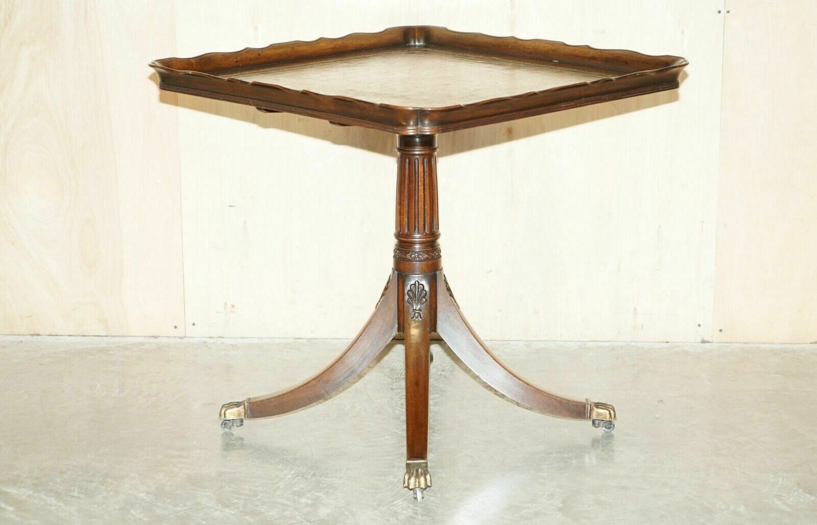 Large Ornately Carved Antique Mahognay & Green Leather Tilt Top Centre Table photo furniture