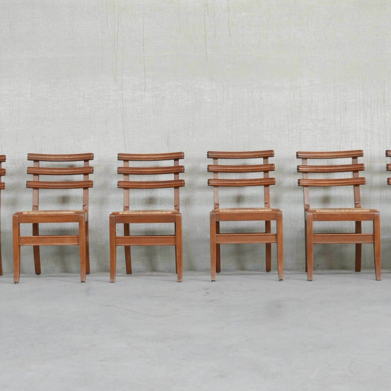 Set Of Six Mid Century French Oak Dining Chairs (6) photo buy