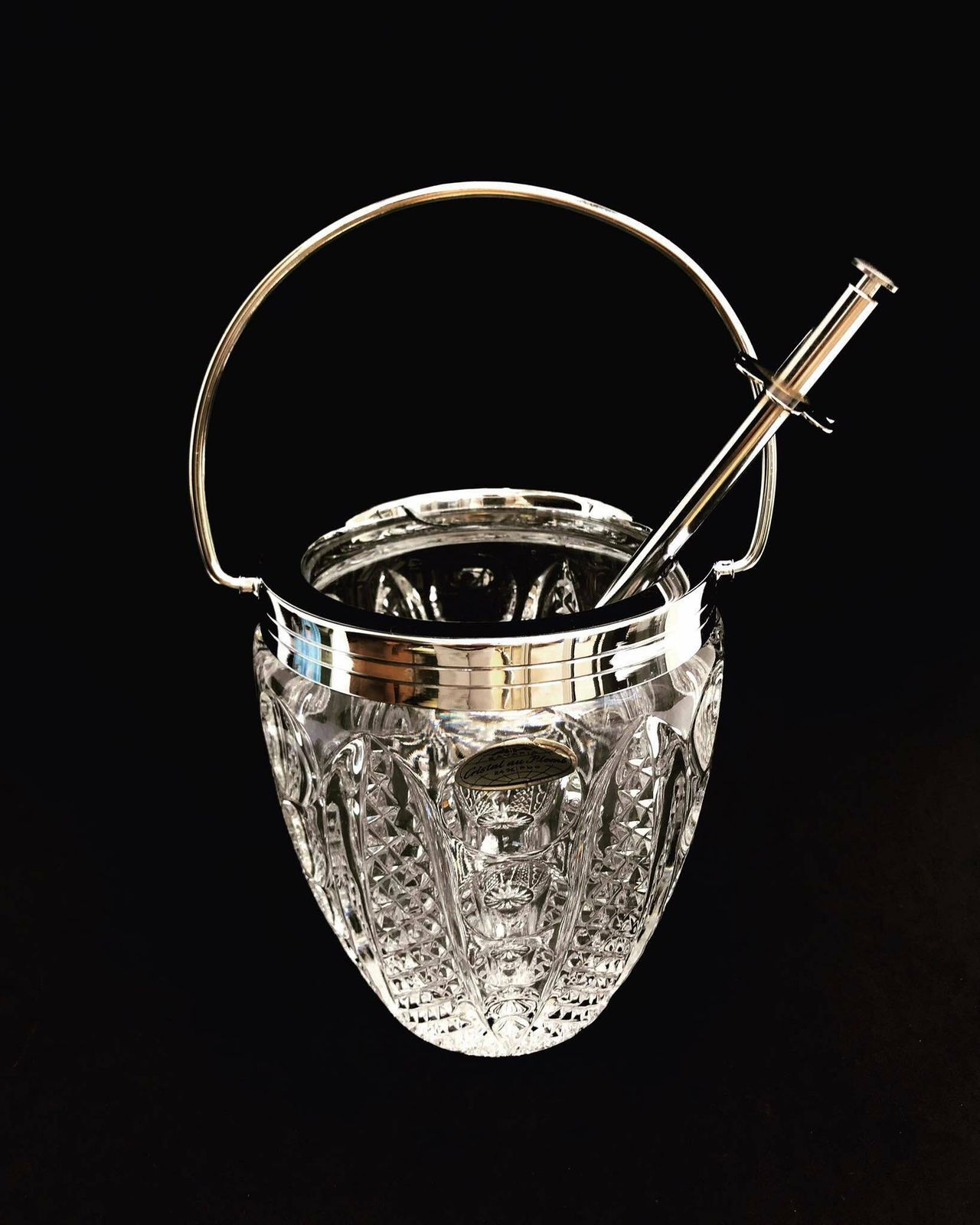 Crystal Ice Bucket, 50s Carved With Metal Vintage Accessoires Bar, Bar Cart Decor, Christmas Gift