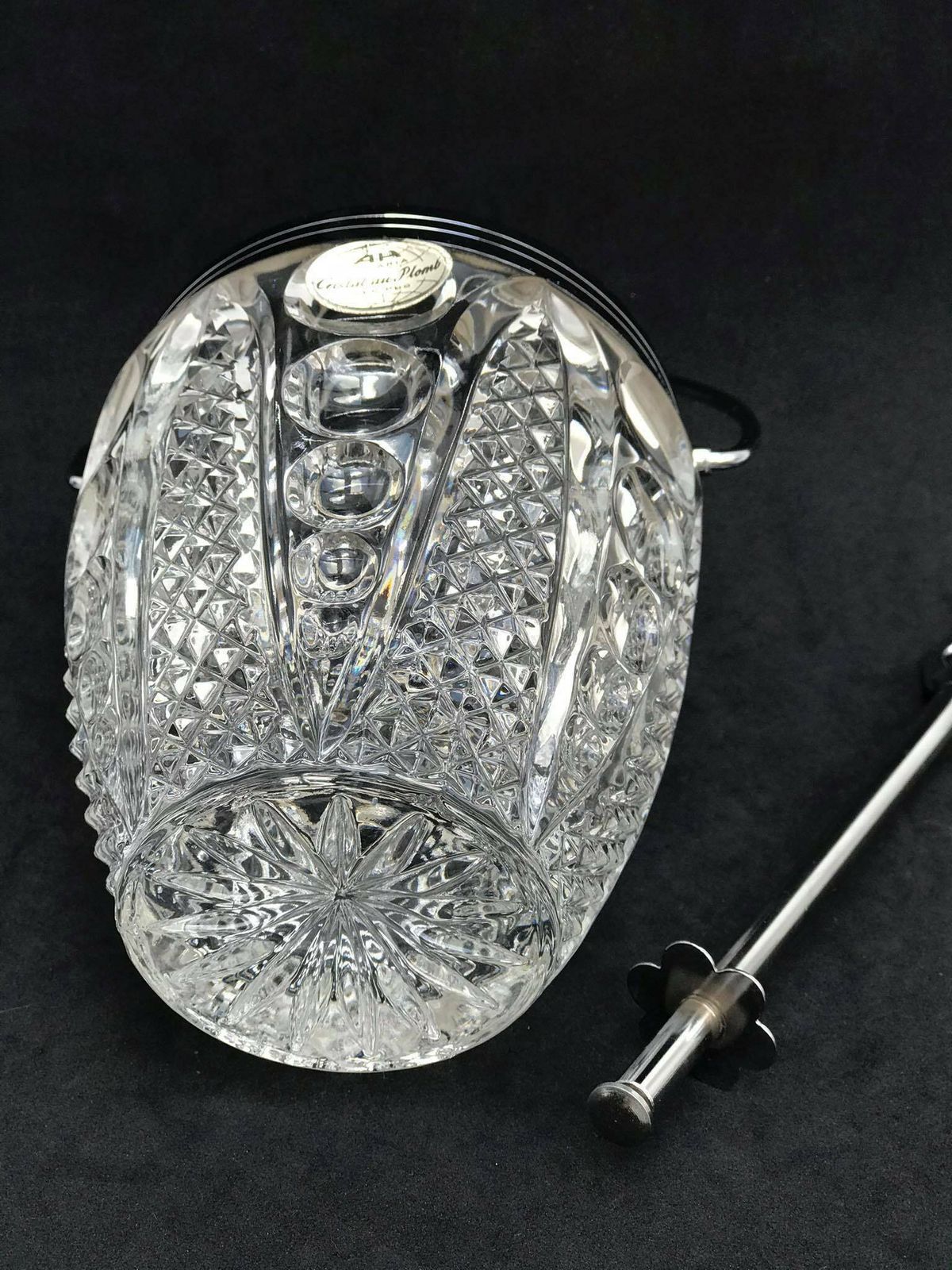 Crystal Ice Bucket, 50s Carved With Metal Vintage Accessoires Bar, Bar Cart Decor, Christmas Gift photo for sale
