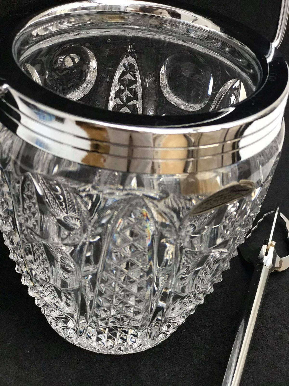 Crystal Ice Bucket, 50s Carved With Metal Vintage Accessoires Bar, Bar Cart Decor, Christmas Gift photo buy