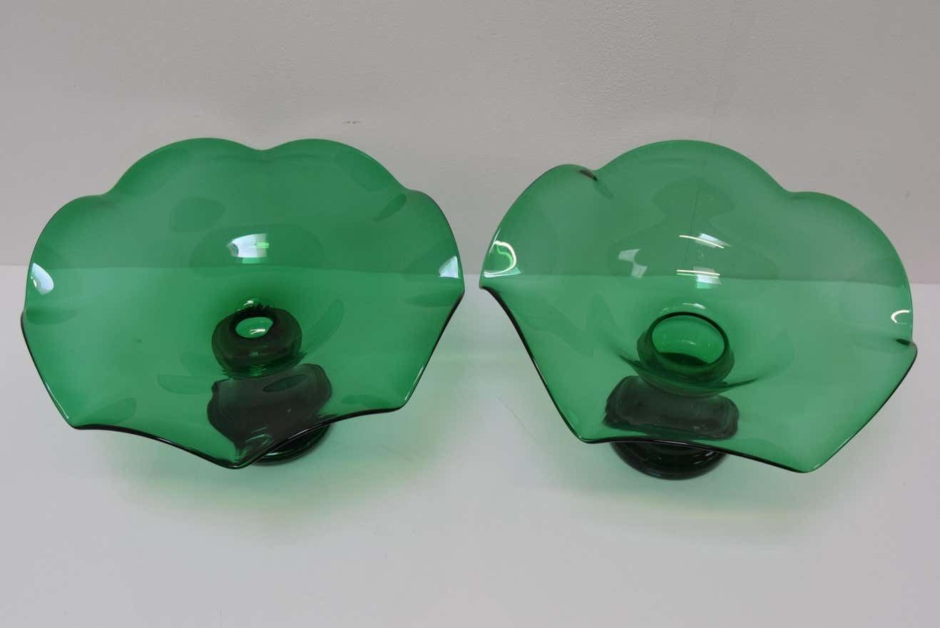 Pair Of Art Glass Bowls, By Glasswork Novy Bor, 1930's. photo Home Decor