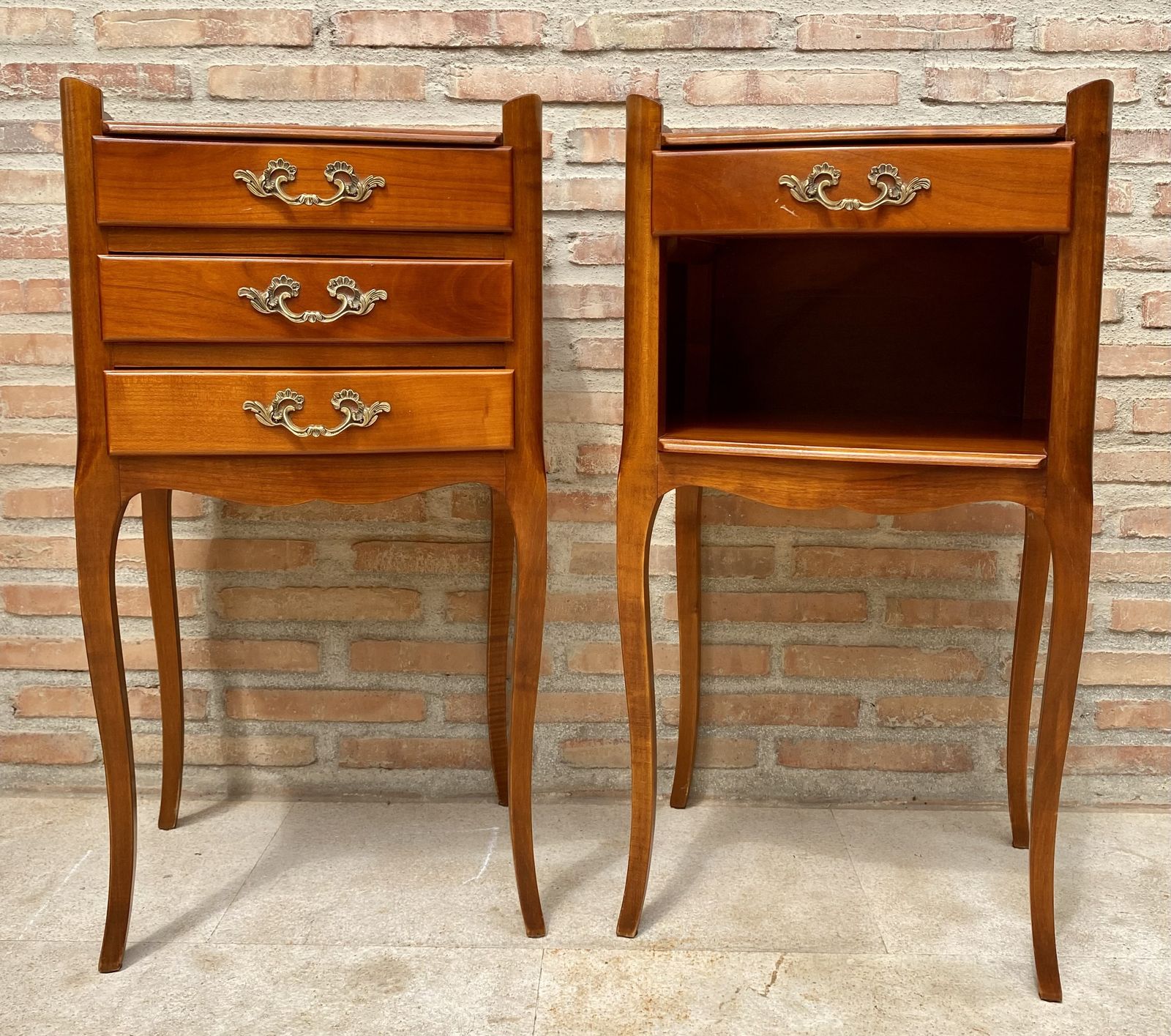 French Cherry You And Me Nightstands With Drawers And Open Shelf, 1960s, Set Of 2