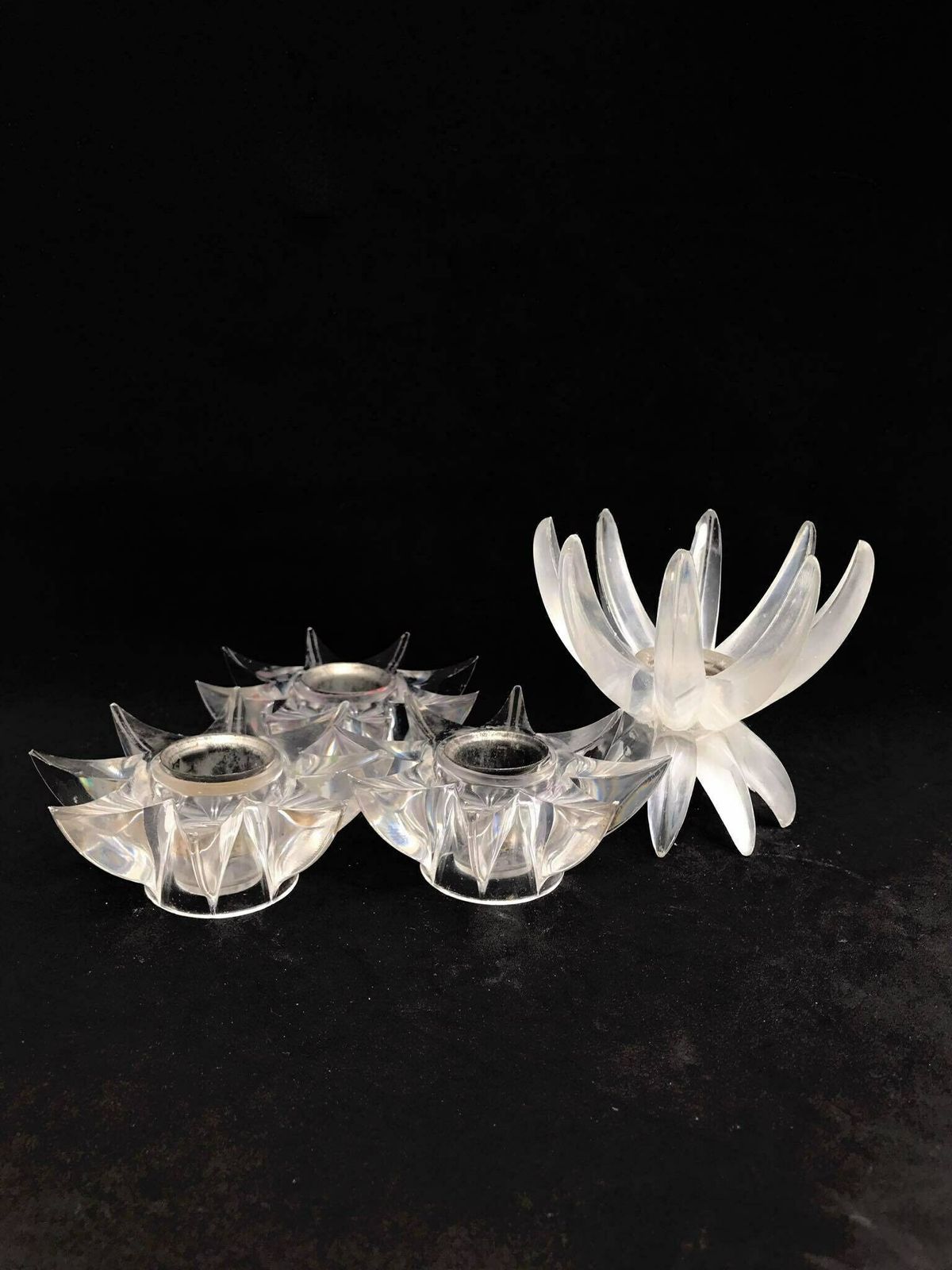 photo for sale Lucite Candlesticks Clear Lucite Decor 70s Candle Holders Mid Century Atomic Decor Lucite German Friedel Ges Gesch Lotus Candle Holder Mcm