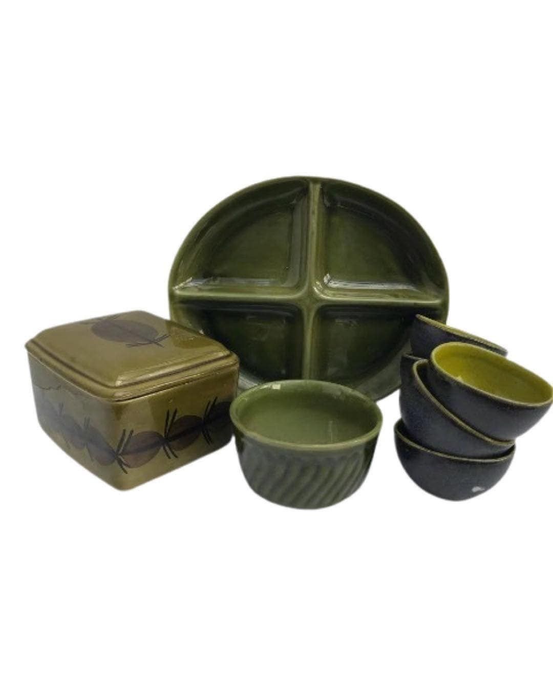 Green Pottery Boch Bowl Dinnerware Appetizer Set Belgium Trianon With Handles Dishes La Louviere Belgium Trianon Model Green Dinnerware