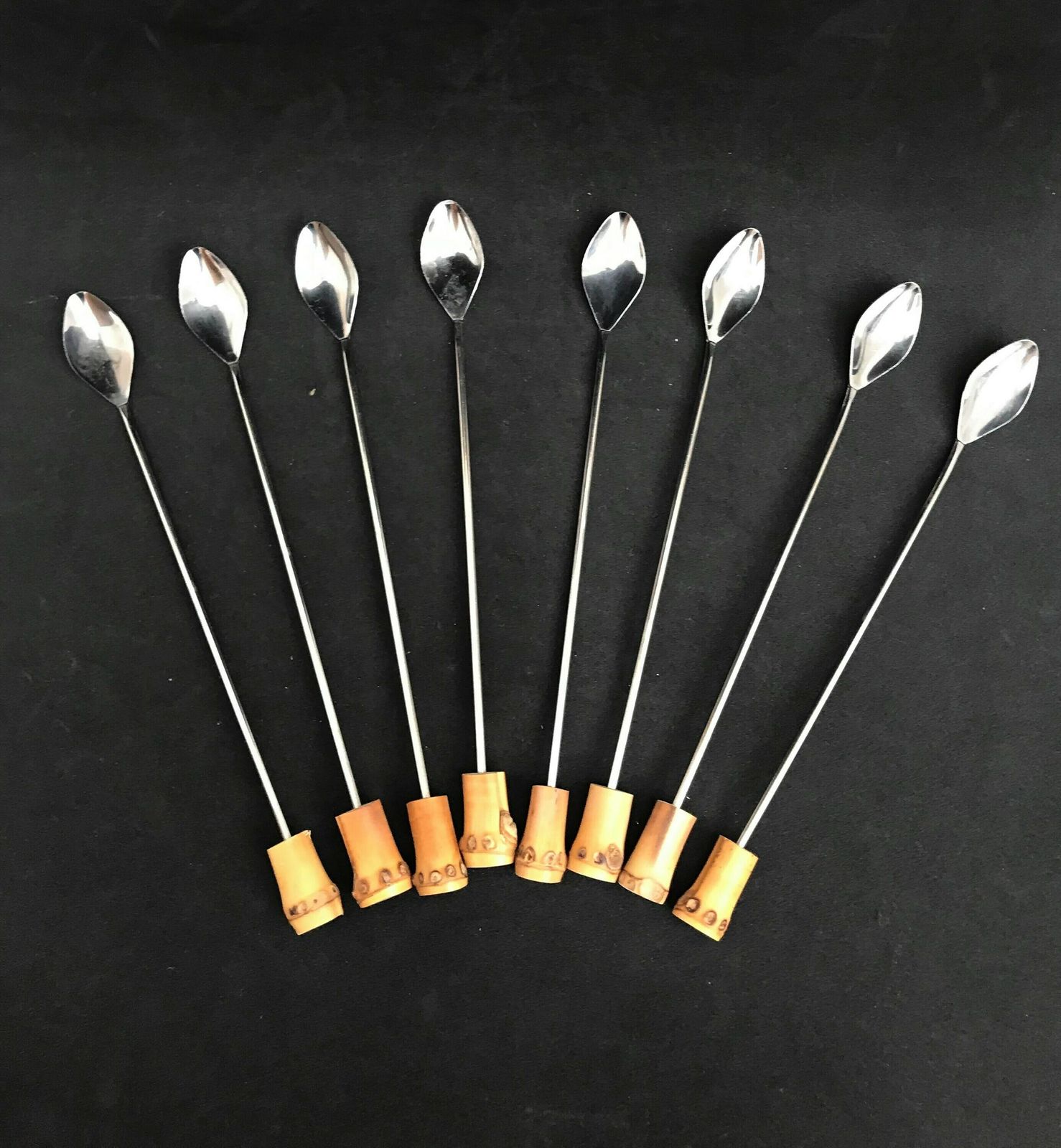 Bamboo Cocktail Spoons Handle Vintage France Set 8 Bar Accessories Boho Bar Tiki Bar Long Spoons Coffee Cold Tea Bar Tools Bohemian Gift photo vintage
