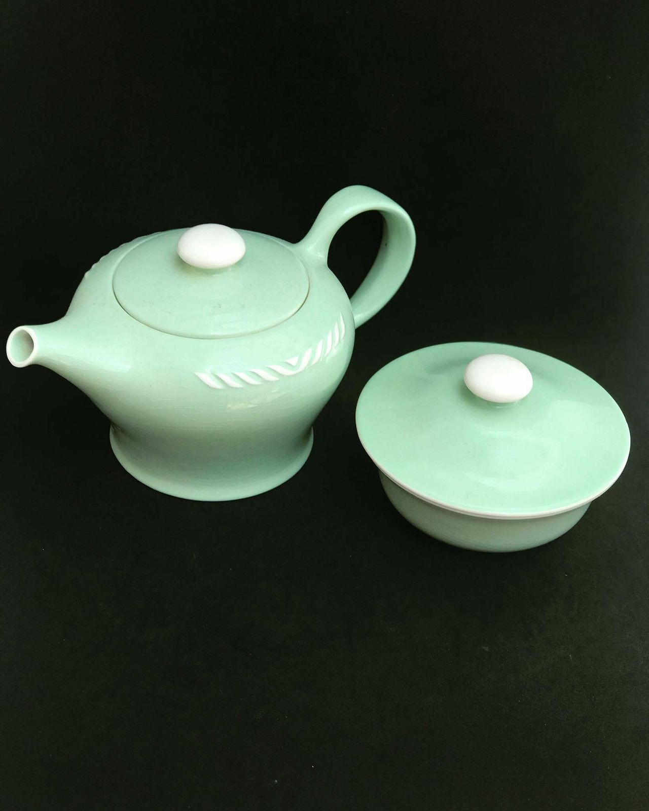 Coffee Tea Set Vintage Figgjo Flint Norway Sissel Mint Green Sugar Bowl Teapot 1950s Ragnar Grimsrud Scandinavian