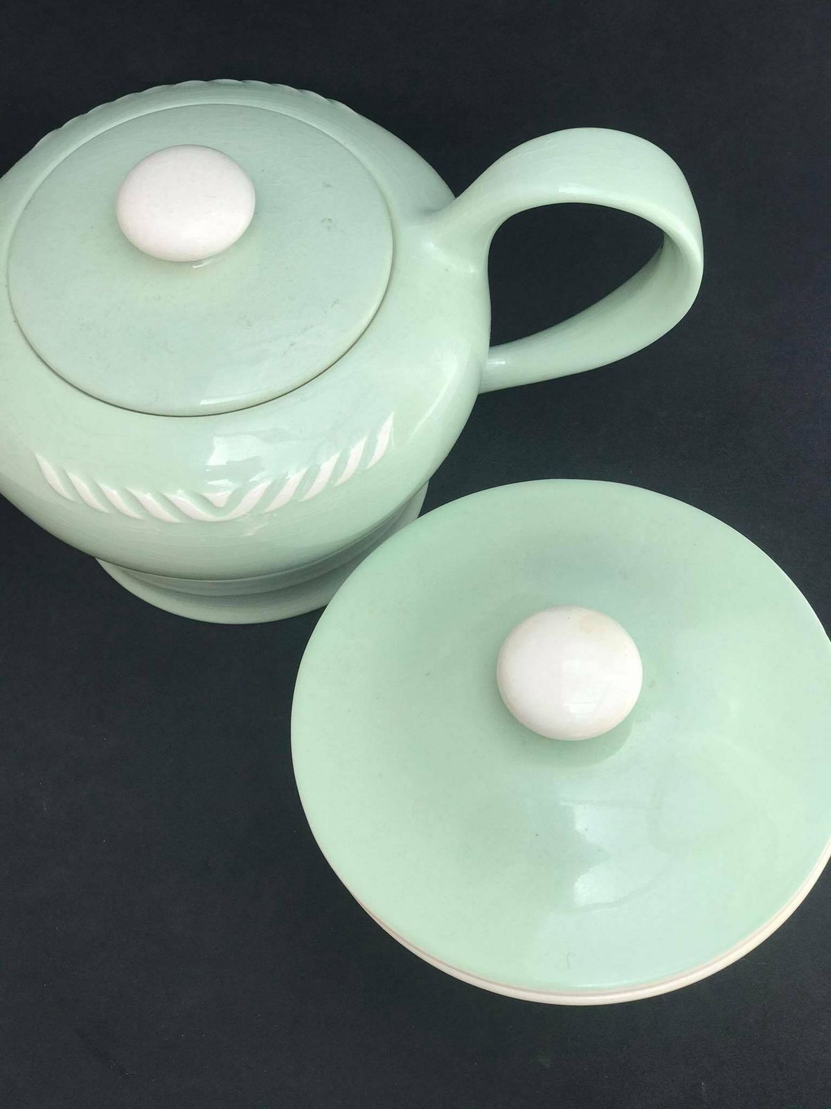 photo for sale Coffee Tea Set Vintage Figgjo Flint Norway Sissel Mint Green Sugar Bowl Teapot 1950s Ragnar Grimsrud Scandinavian