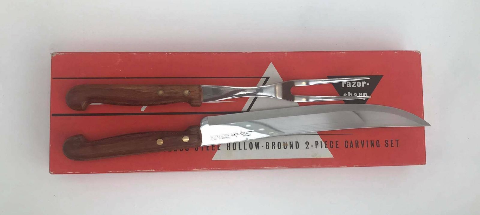 Carving Knife In Its Box Harpening Steel Knife Carving Set, Collectible Flatware Retro Cutlery Barbecue Tools Garden Dinner Sharp Sky Line photo for sale