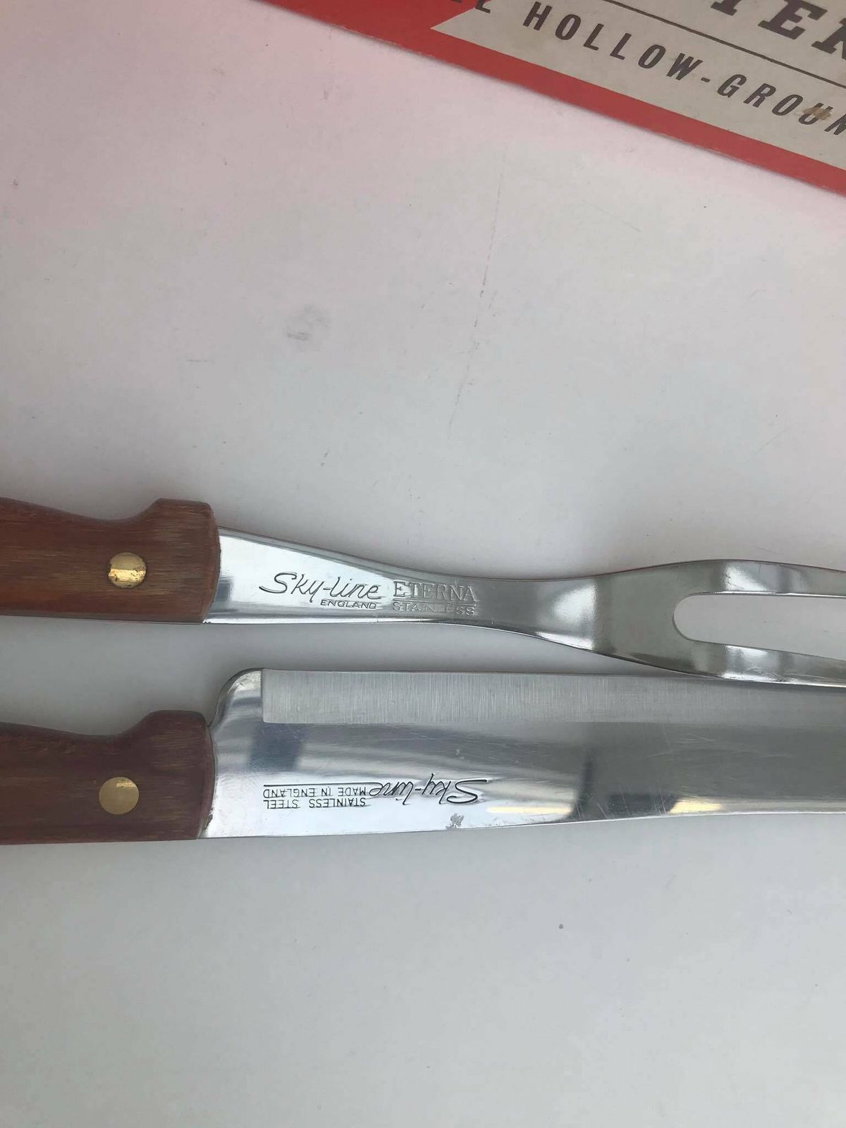 Carving Knife In Its Box Harpening Steel Knife Carving Set, Collectible Flatware Retro Cutlery Barbecue Tools Garden Dinner Sharp Sky Line photo vintage