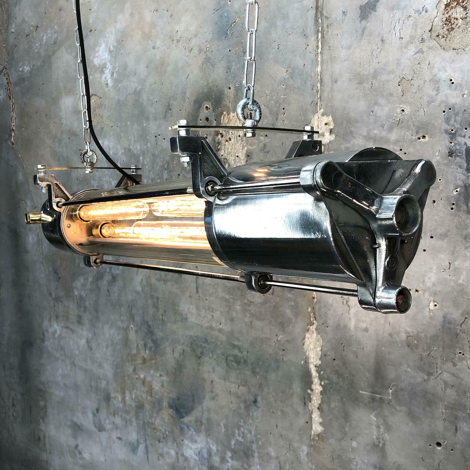 1970s German Industrial Cast Aluminium Glass Edison Flameproof Striplight photo vinterior