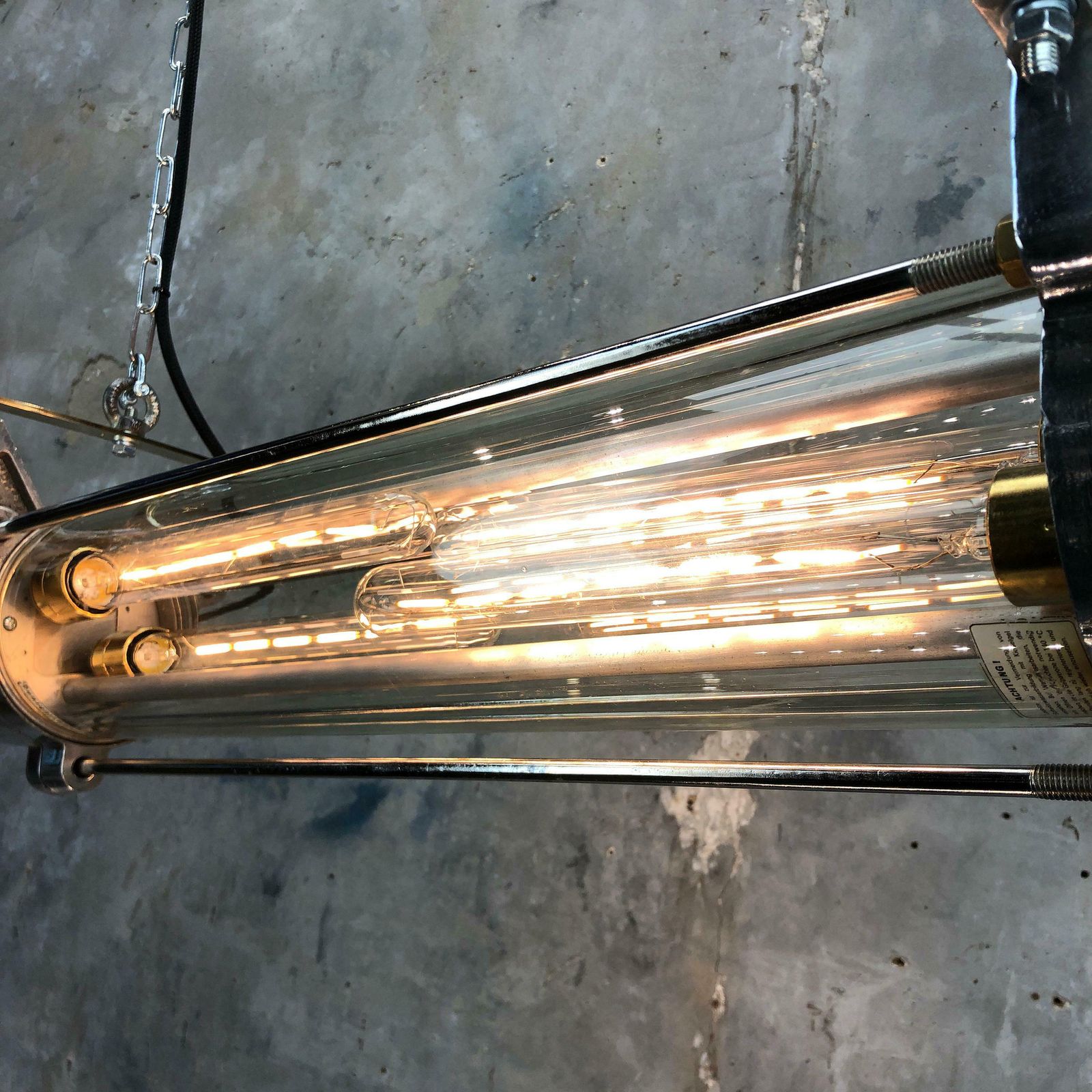 1970s German Industrial Cast Aluminium Glass Edison Flameproof Striplight photo vintage