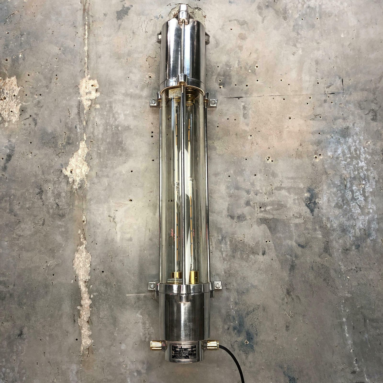 photo vintage 1970s German Cast Aluminium And Glass Edison Led Tube Flameproof Wall Striplight