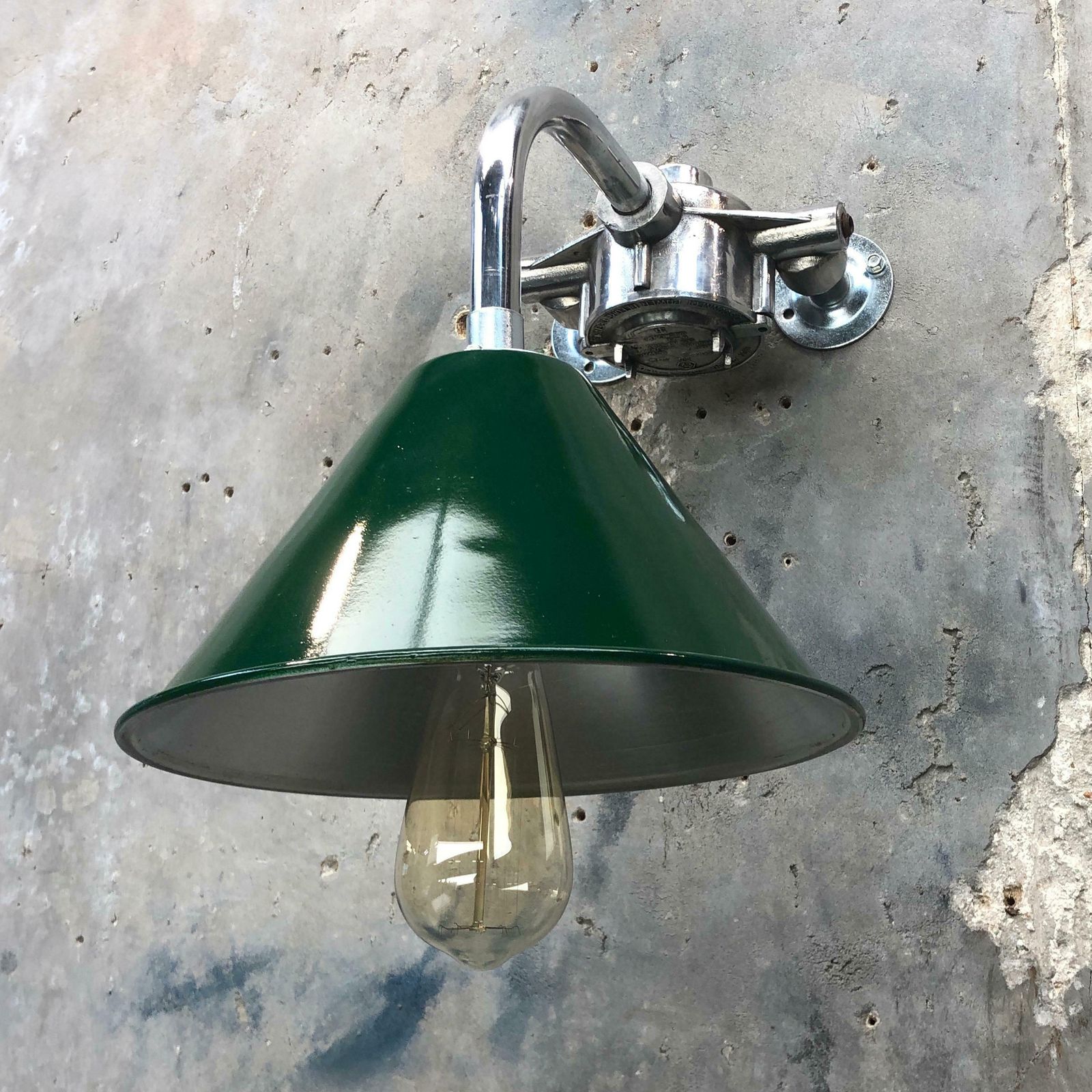 1980s Ex British Army Lamp Shade And Galvanised Steel Short Reach Cantilever