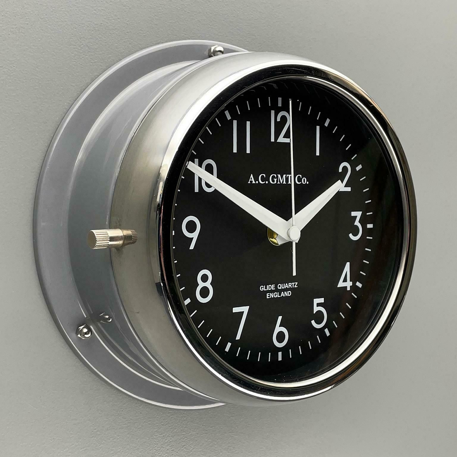 1970''S British Ultimate Grey /Monochrome Black Ac Gmt Co. Classic Wall Clock photo for sale