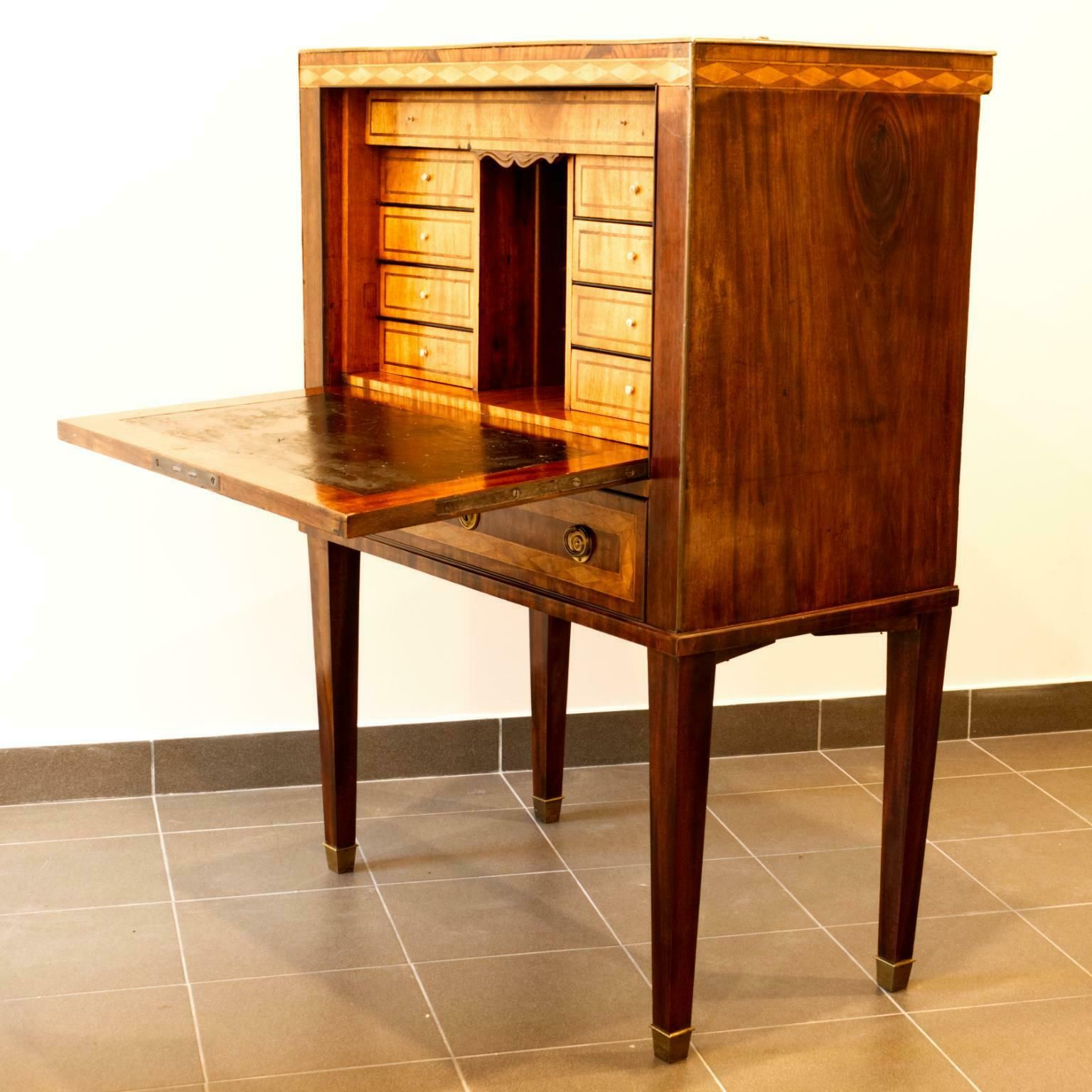 photo vintage Gustavian Neoclassical Mahogany Writing Chest / Bureau On High Stand, 1800s