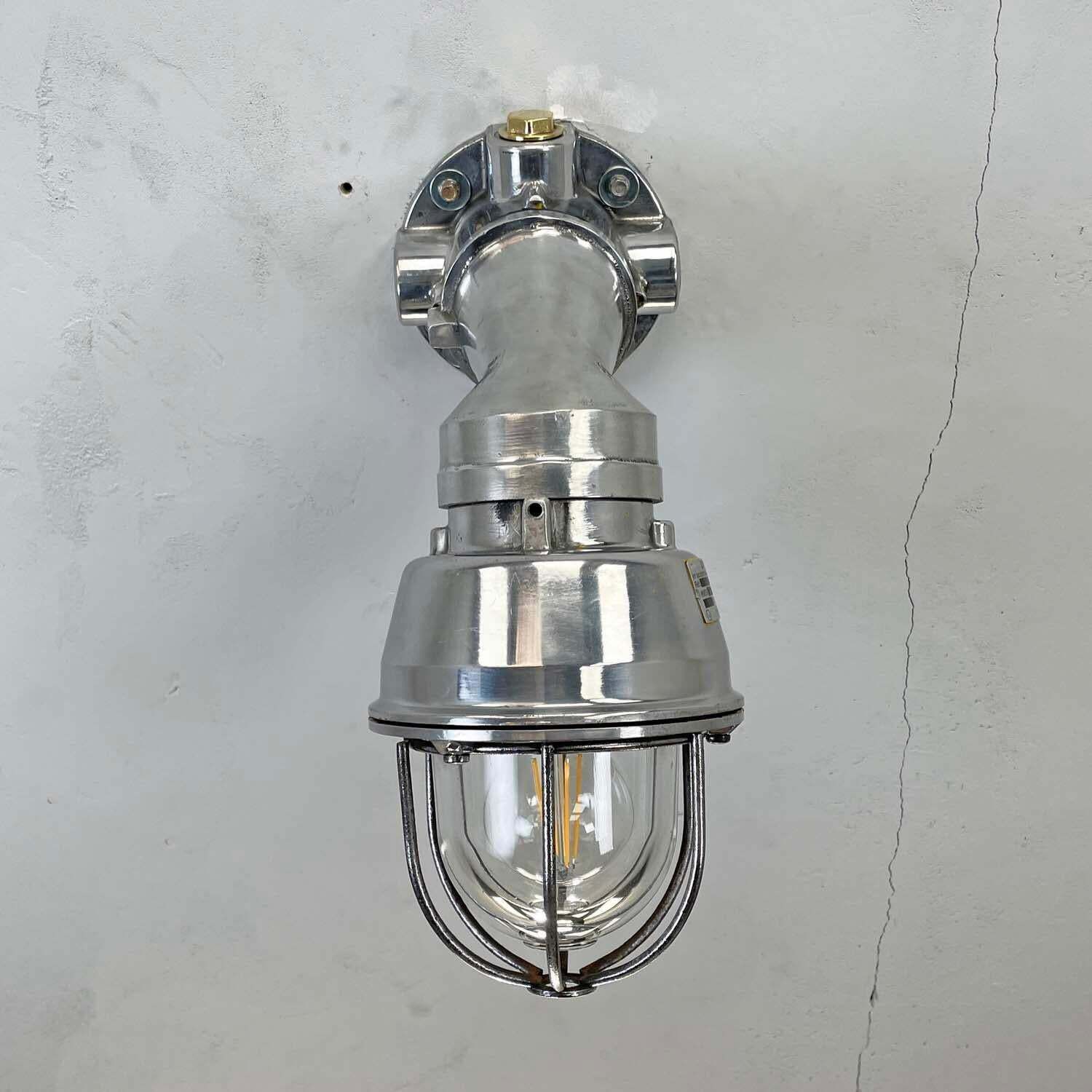 1980''S Italian Cast Aluminium Flameproof Cantilever Wall Sconce With Cage & Glass photo for sale