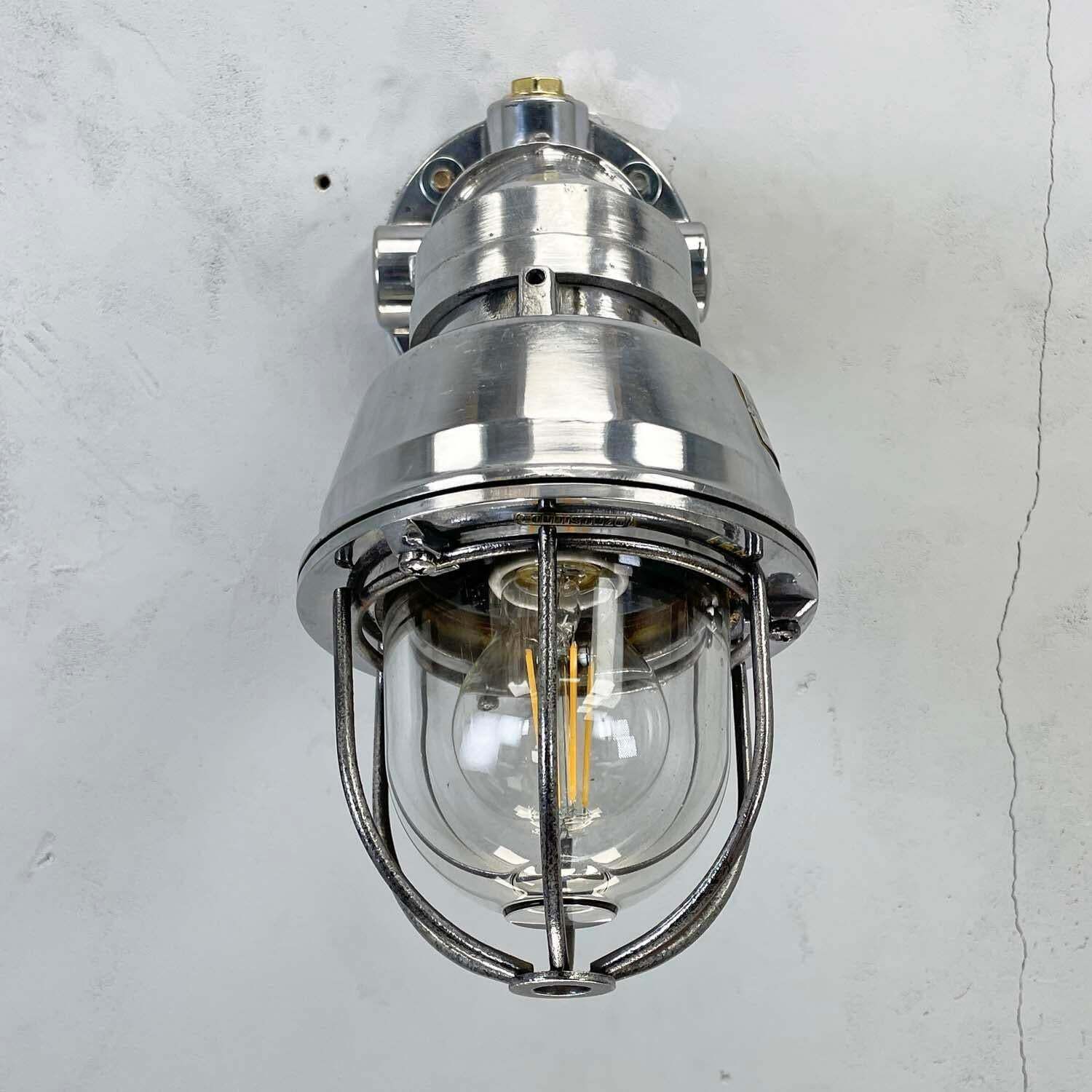 1980''S Italian Cast Aluminium Flameproof Cantilever Wall Sconce With Cage & Glass photo buy