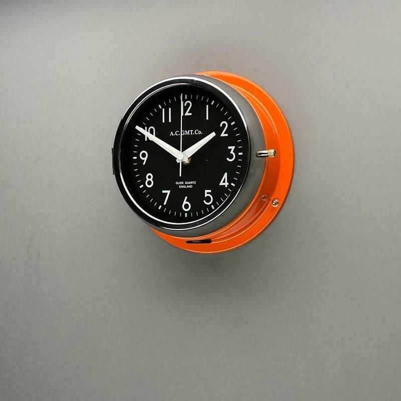 1970s British Orange & Chrome Ac Gmt Co. Industrial Wall Clock Black Dial photo 195.0