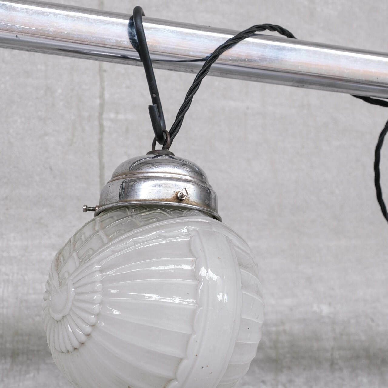 Pair Of Glass Art Deco Small Pendant Lights photo for sale