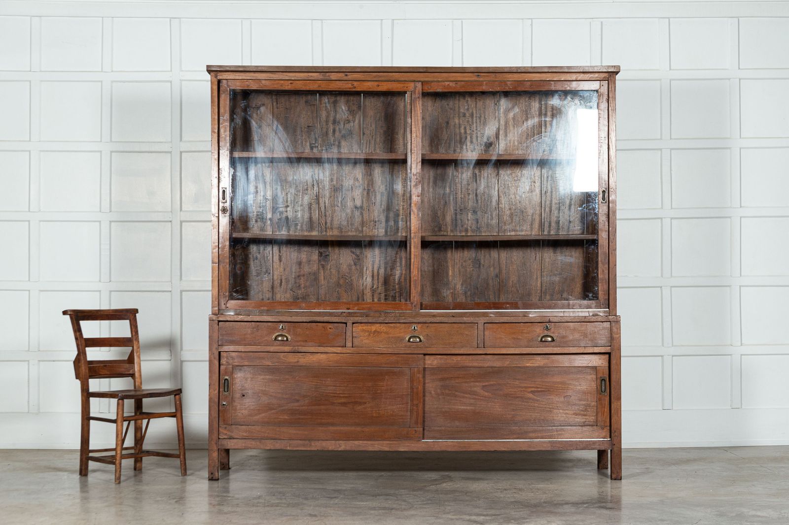 Large French Oak Glazed Haberdashery Shop Cabinet photo Furniture