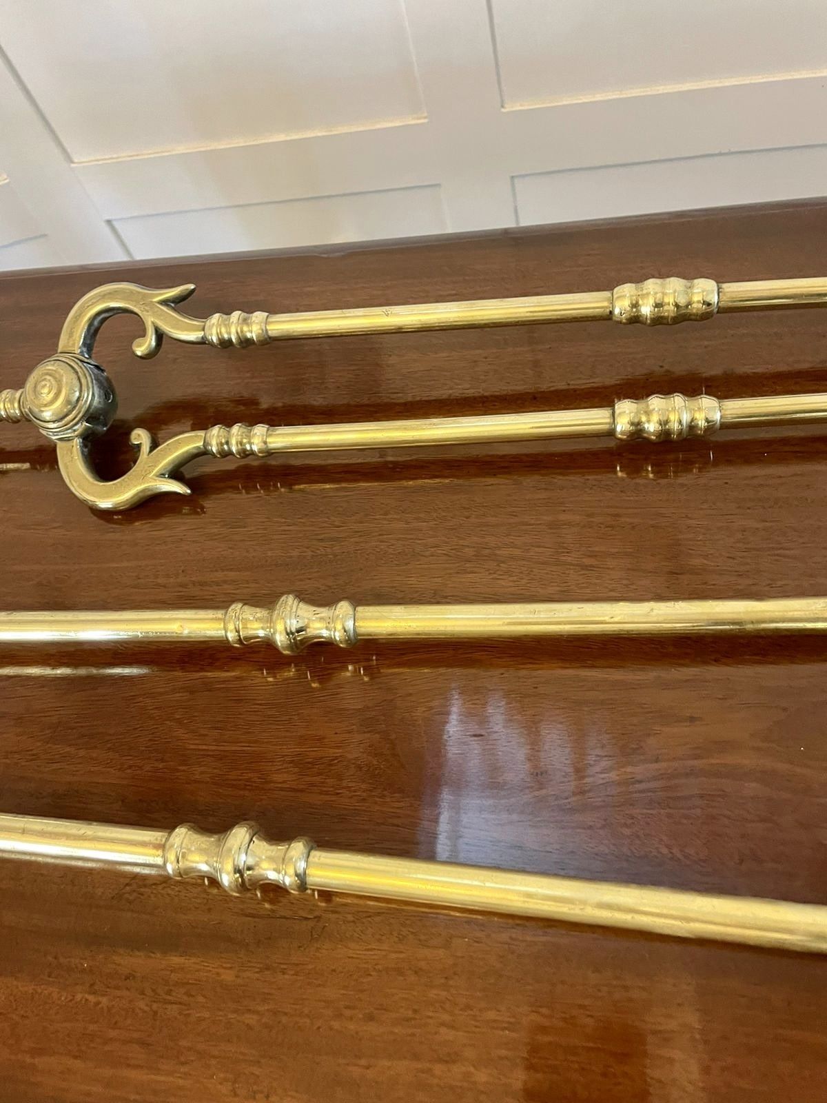 Antique Quality Set Of Three Brass Fire Irons photo 445.0