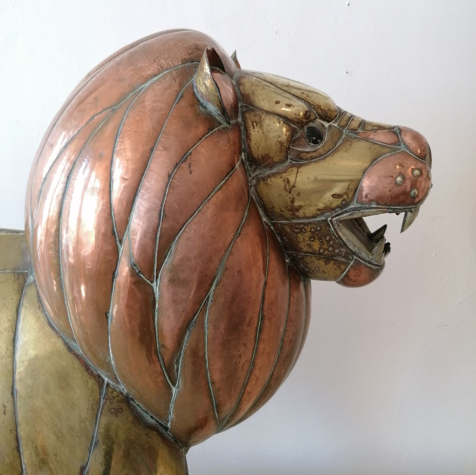 Rare Midcentury Large Brass & Copper Lion Sculpture By Sergio Bustamante, Mexico photo furniture