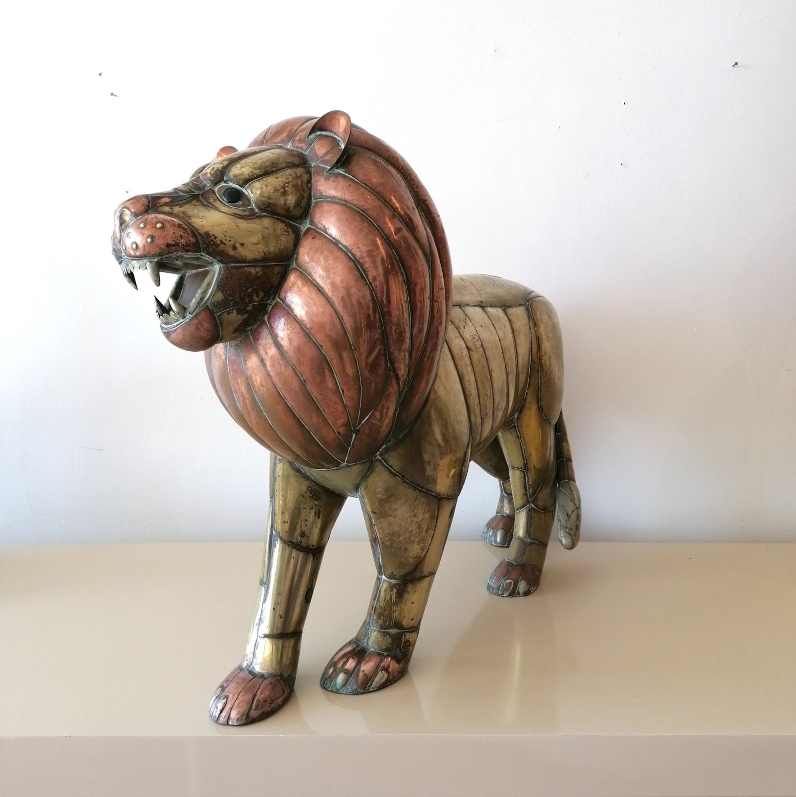Rare Midcentury Large Brass & Copper Lion Sculpture By Sergio Bustamante, Mexico photo 5500.0