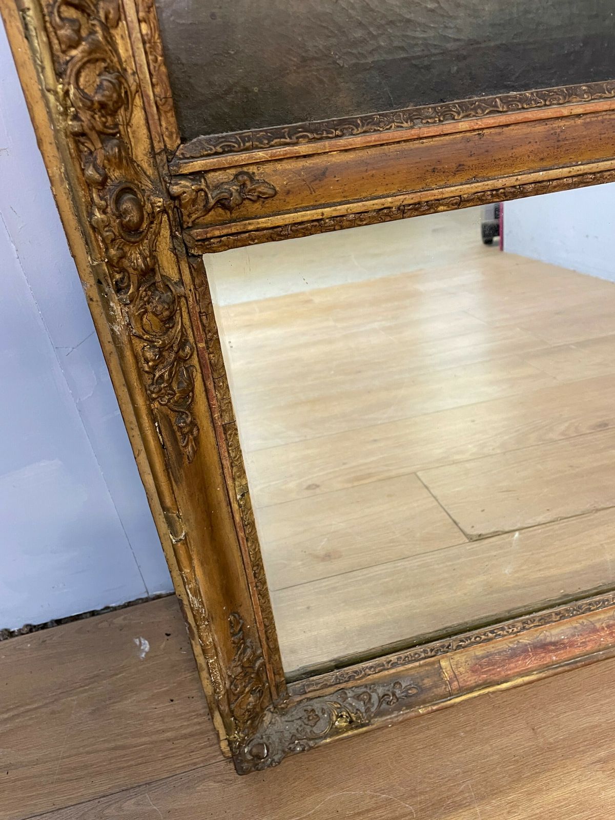 C19th Country House Gilt Framed Pier Mirror With Integral Oil Painting photo vintage