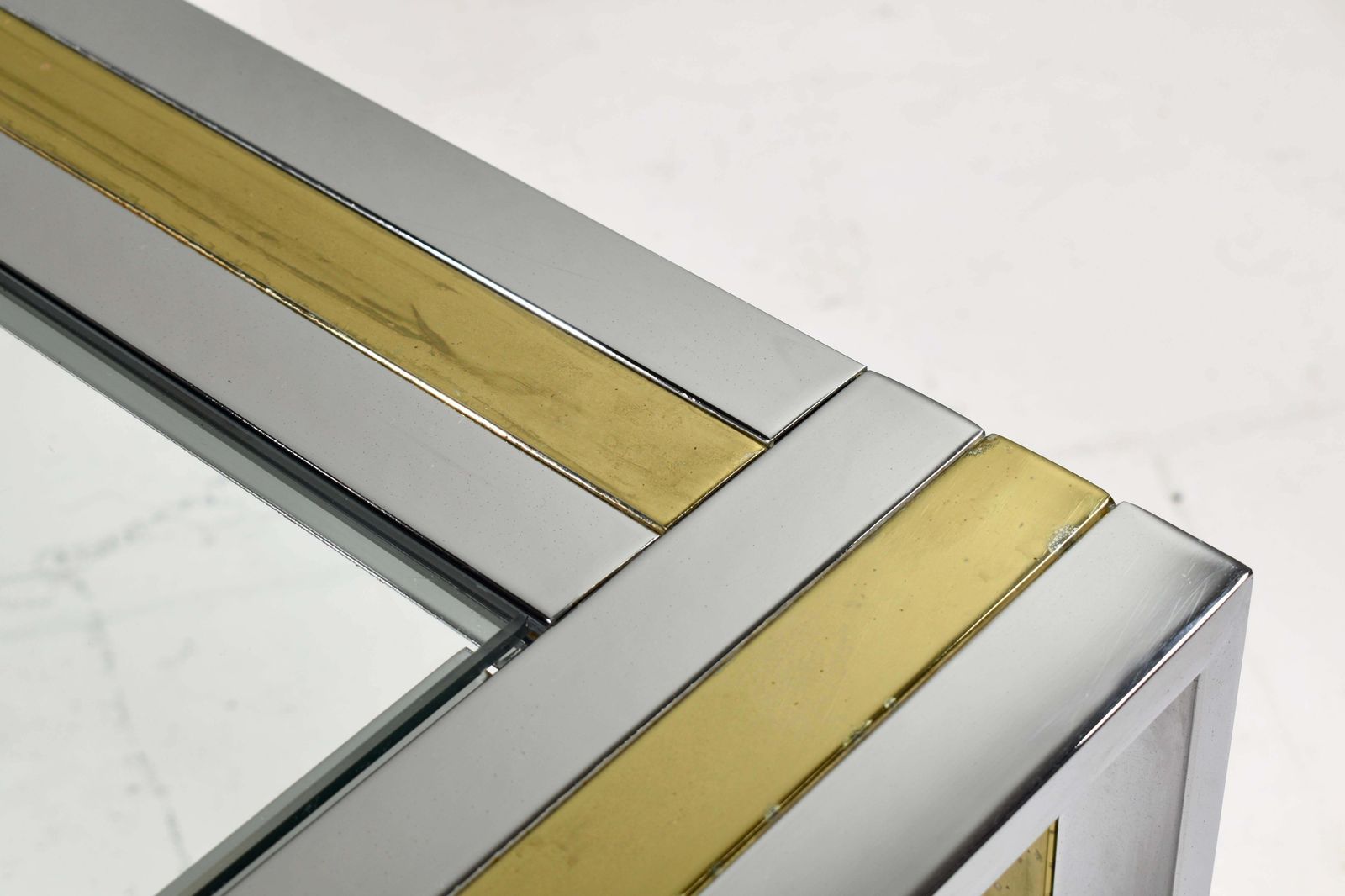 Furniture Renato Zevi Square Coffee Table In Brass Chrome And Glass   Italy, Circa 1970 photo