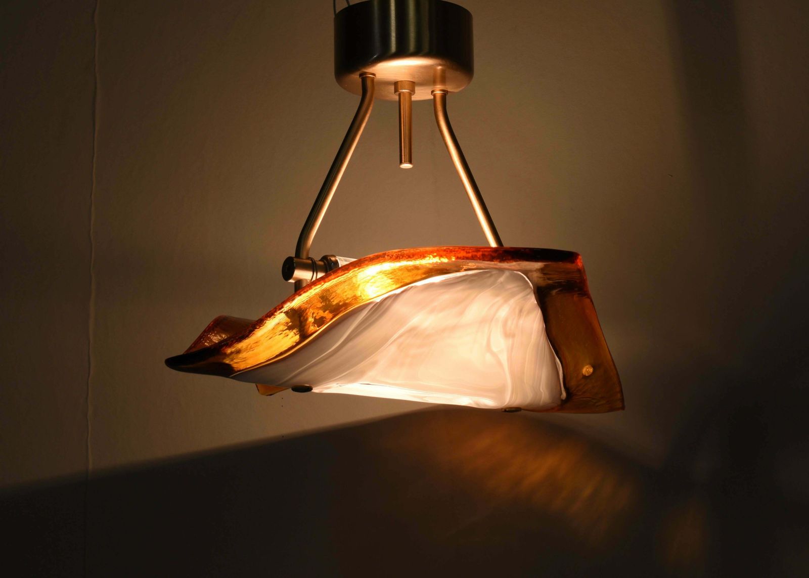 La Murrina ''Albatros'' Ceiling Lamp Murano Glass / Brass Details Italy Circa 1980 photo Lighting