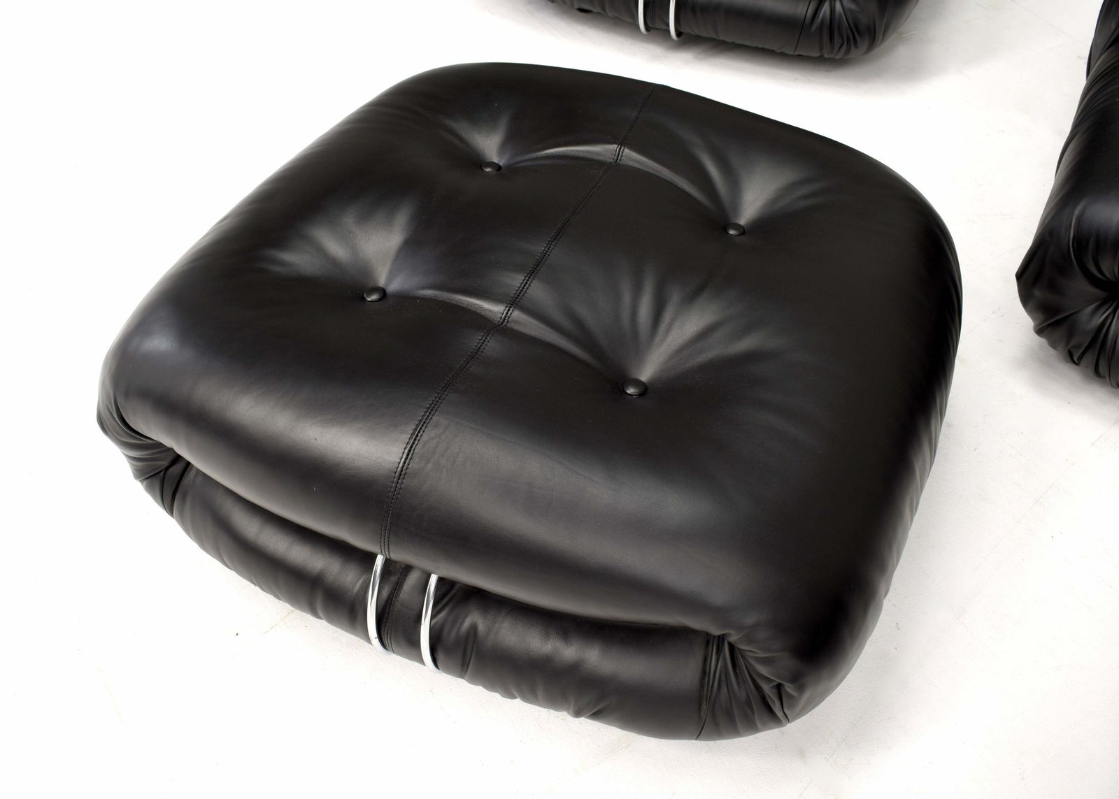 Furniture Soriana Chair And Ottoman By Tobia Scarpa For Cassina Black Leather, Italy, 1969 photo