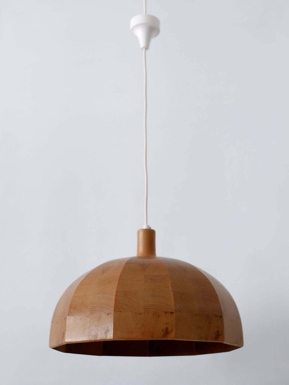 Rare Mid Century Modern Pine Wood Pendant Lamp Or Hanging Light Sweden 1960s photo vinterior