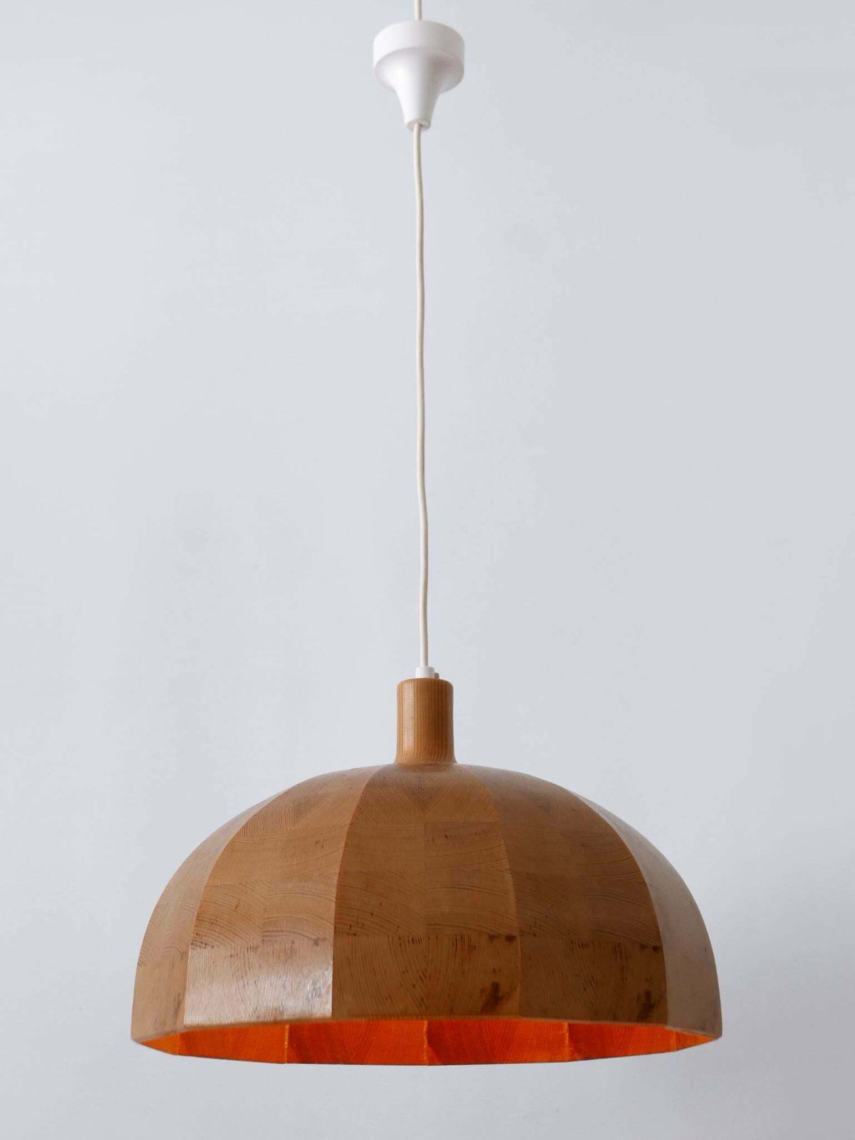 Rare Mid Century Modern Pine Wood Pendant Lamp Or Hanging Light Sweden 1960s photo vintage