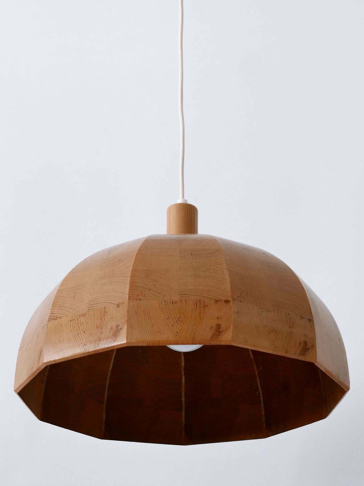 Lighting Rare Mid Century Modern Pine Wood Pendant Lamp Or Hanging Light Sweden 1960s photo