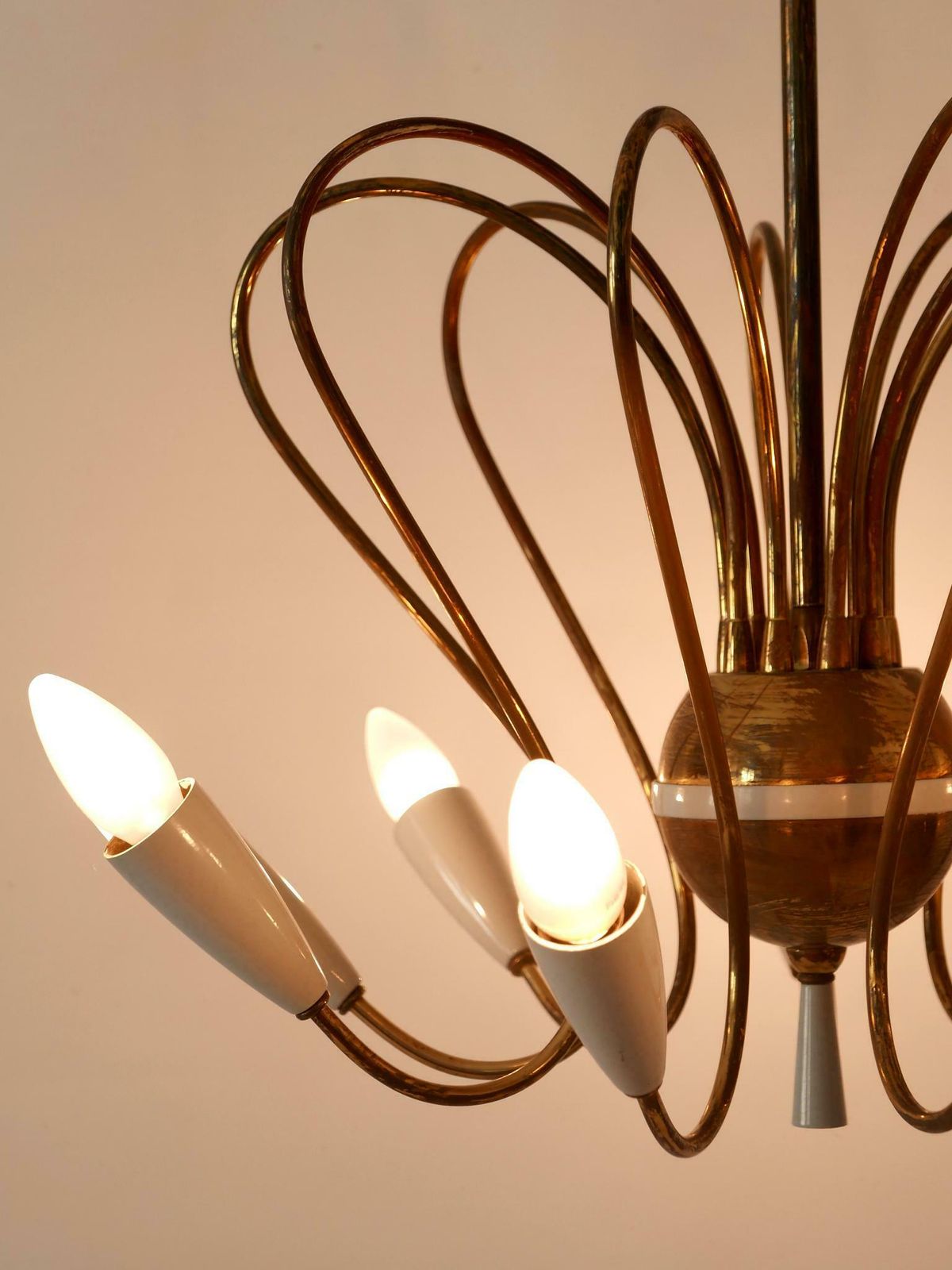 photo vinterior Rare Mid Century Modern Nine Flamed Sputnik Chandelier Or Pendant Lamp 1950s