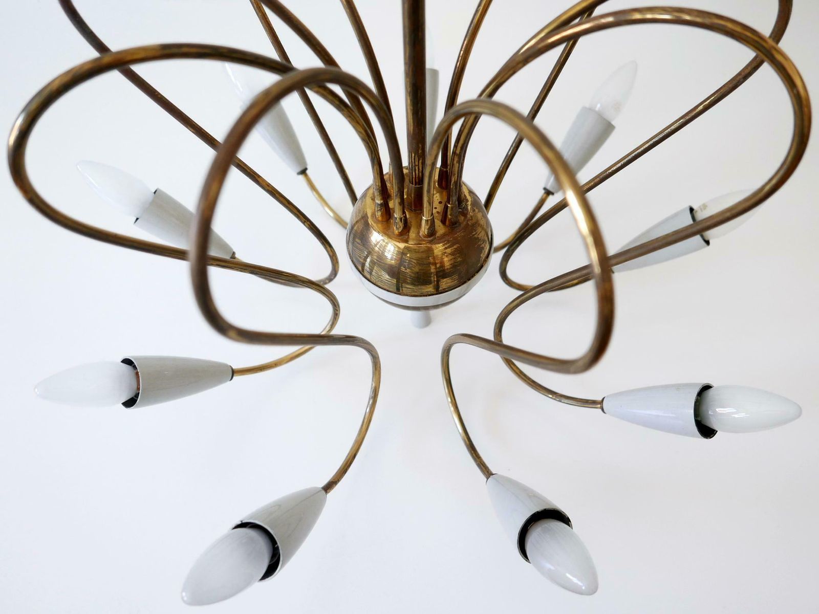 photo vintage Rare Mid Century Modern Nine Flamed Sputnik Chandelier Or Pendant Lamp 1950s