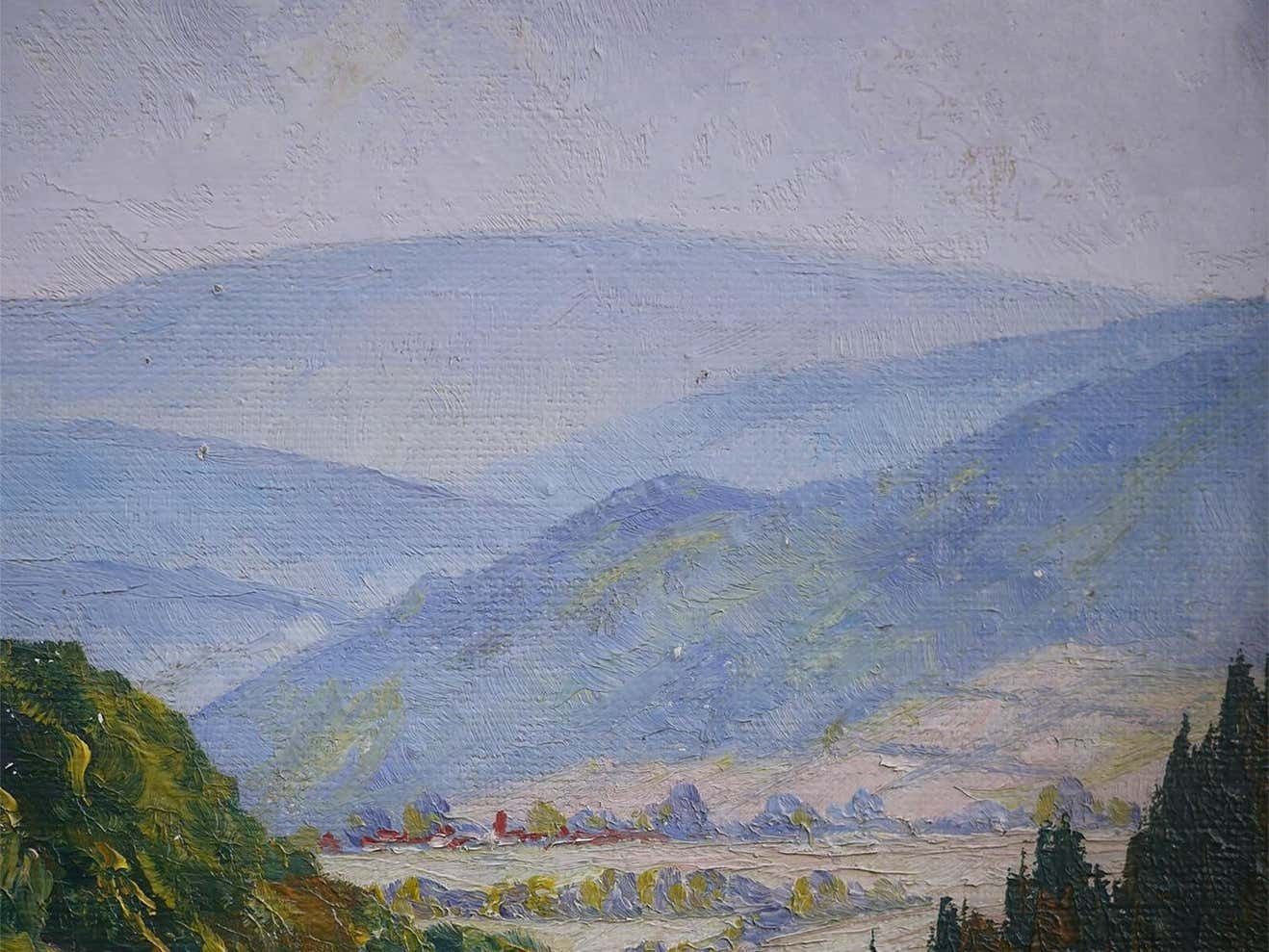 Hilly Landscape Nature Painting Italian Oil On Canvas 1930 photo vintage