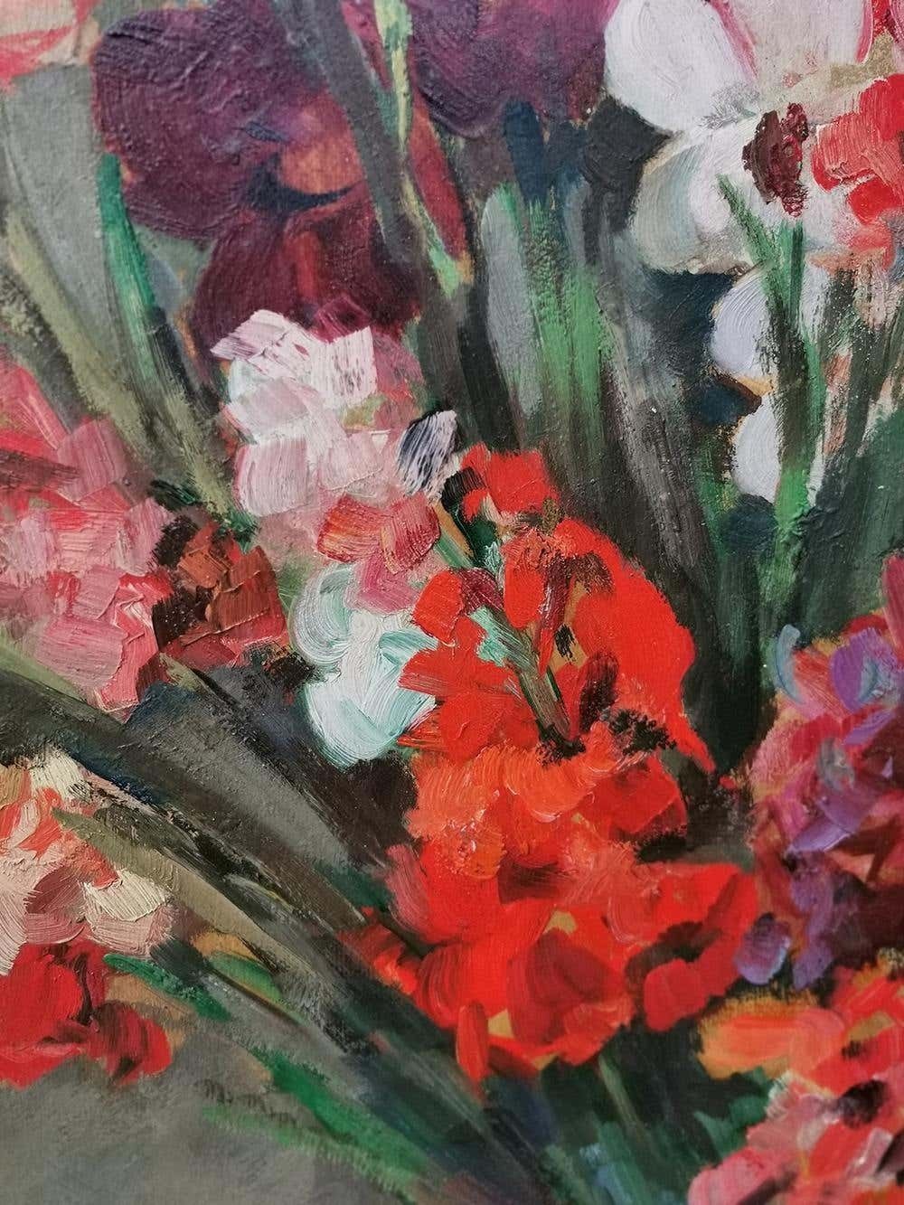 Still Life Oil Painting, Gladiolus By Paul Kusche, 1920 photo 1200.0