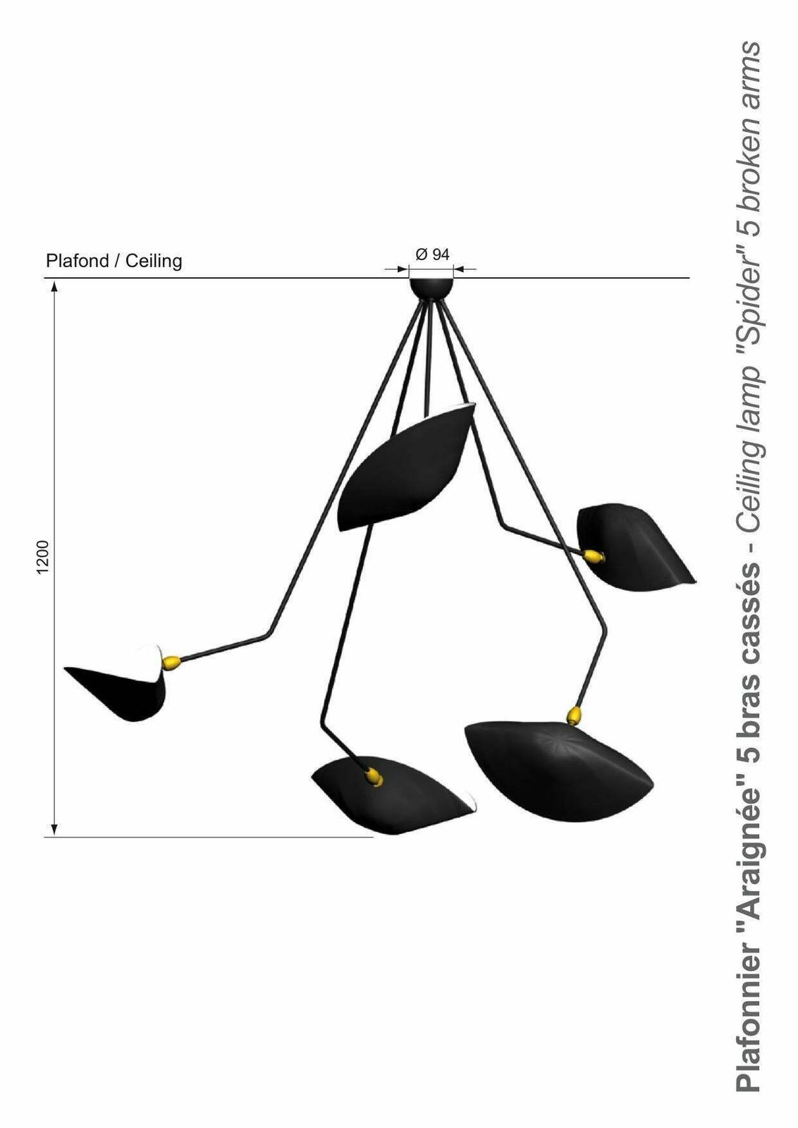 Ceiling Pendant Spider Lamp With Five Broken Arms By Les Editions, Serge Mouille photo Lighting
