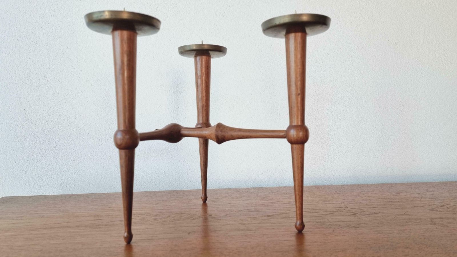Midcentury Teak And Brass Rare Table Candle Holder / Stick, Denmark, 1960s photo furniture