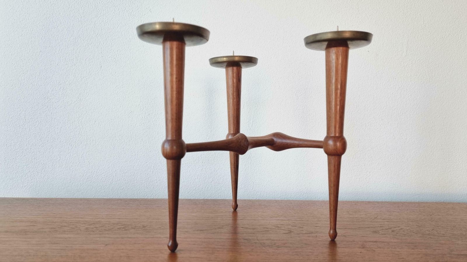 Midcentury Teak And Brass Rare Table Candle Holder / Stick, Denmark, 1960s photo 193.0