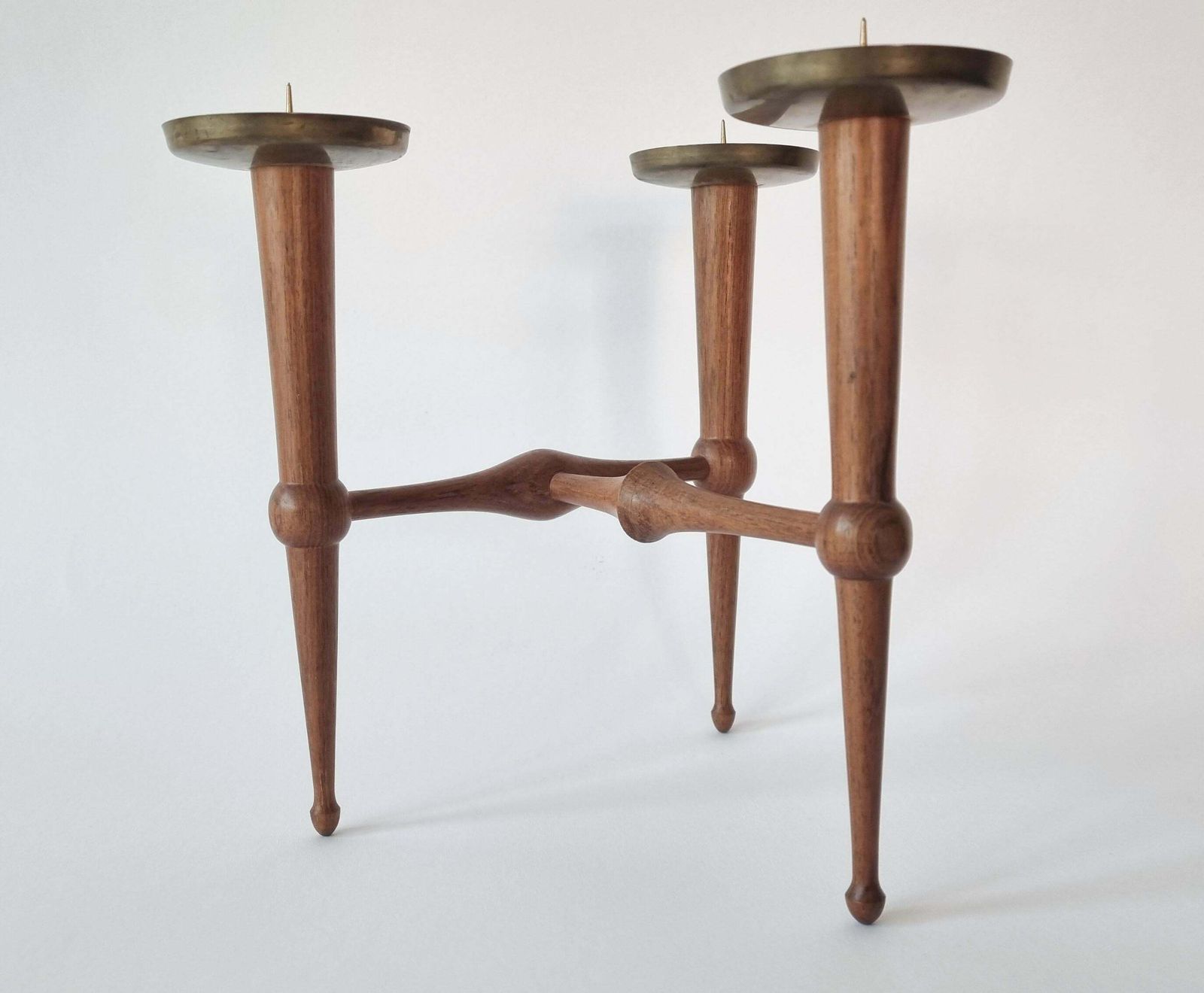 193.0 Midcentury Teak And Brass Rare Table Candle Holder / Stick, Denmark, 1960s photo