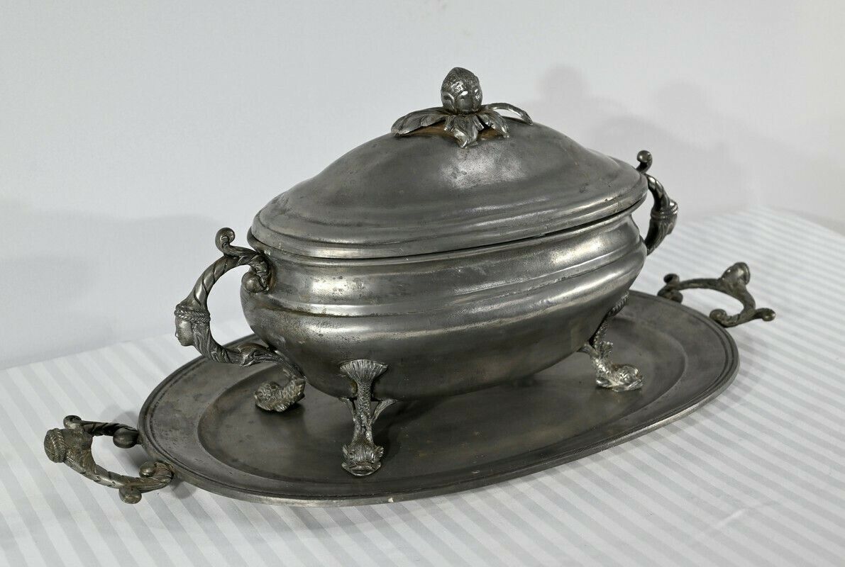 Tureen And Tray In Fine Pewter Stamped L. Houzeaux Early 20th Century photo furniture