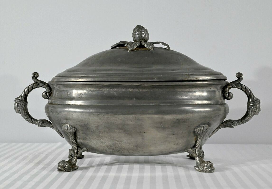 Tureen And Tray In Fine Pewter Stamped L. Houzeaux Early 20th Century photo 834.3